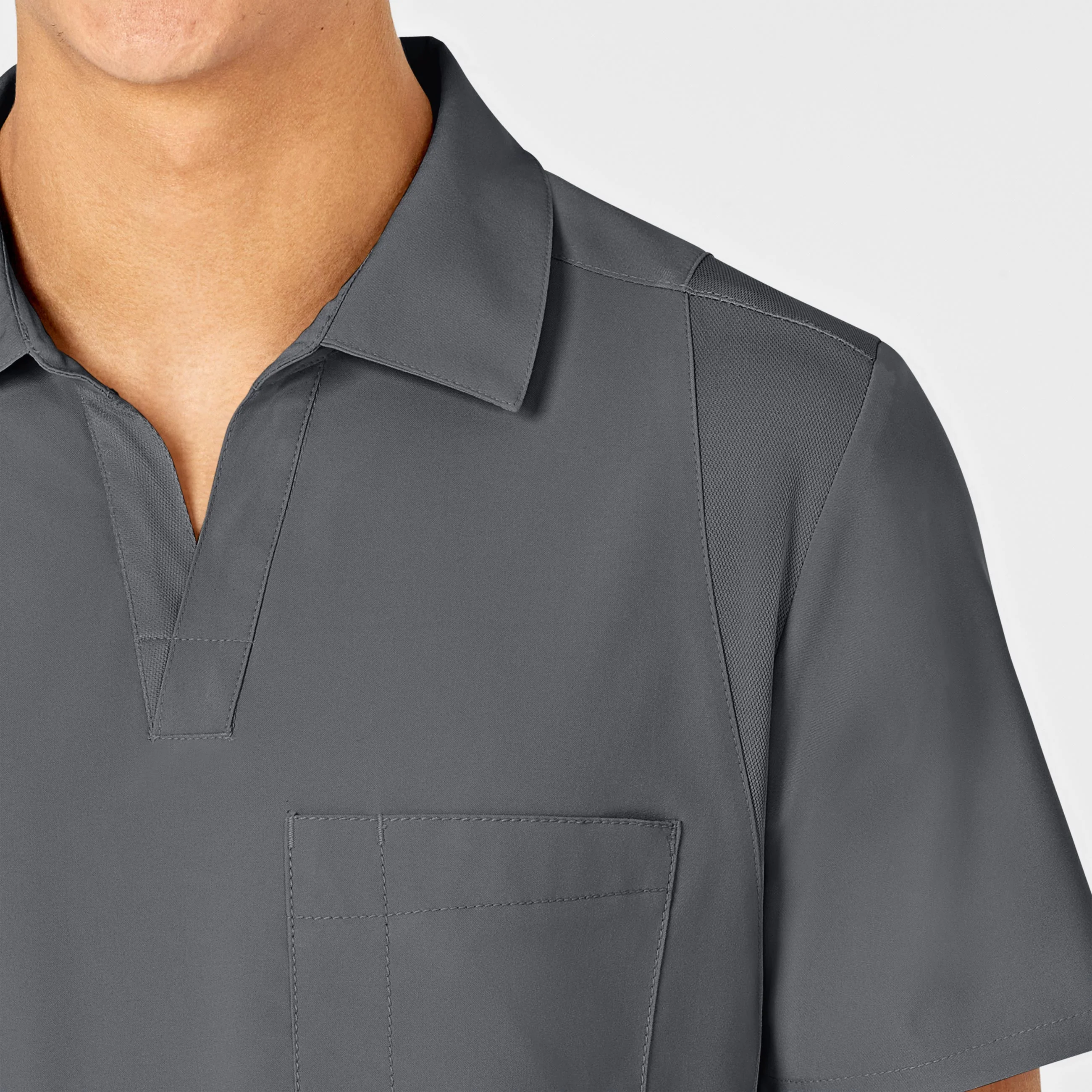 W123 Men's Collar Scrub Top - Pewter - Image 7