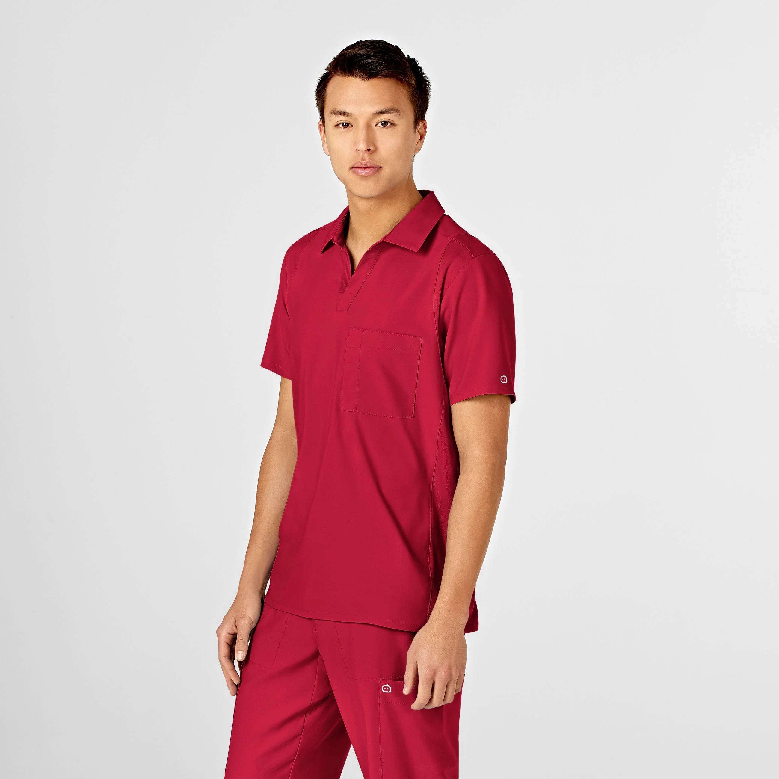 W123 Men's Collar Scrub Top - Red - Image 4