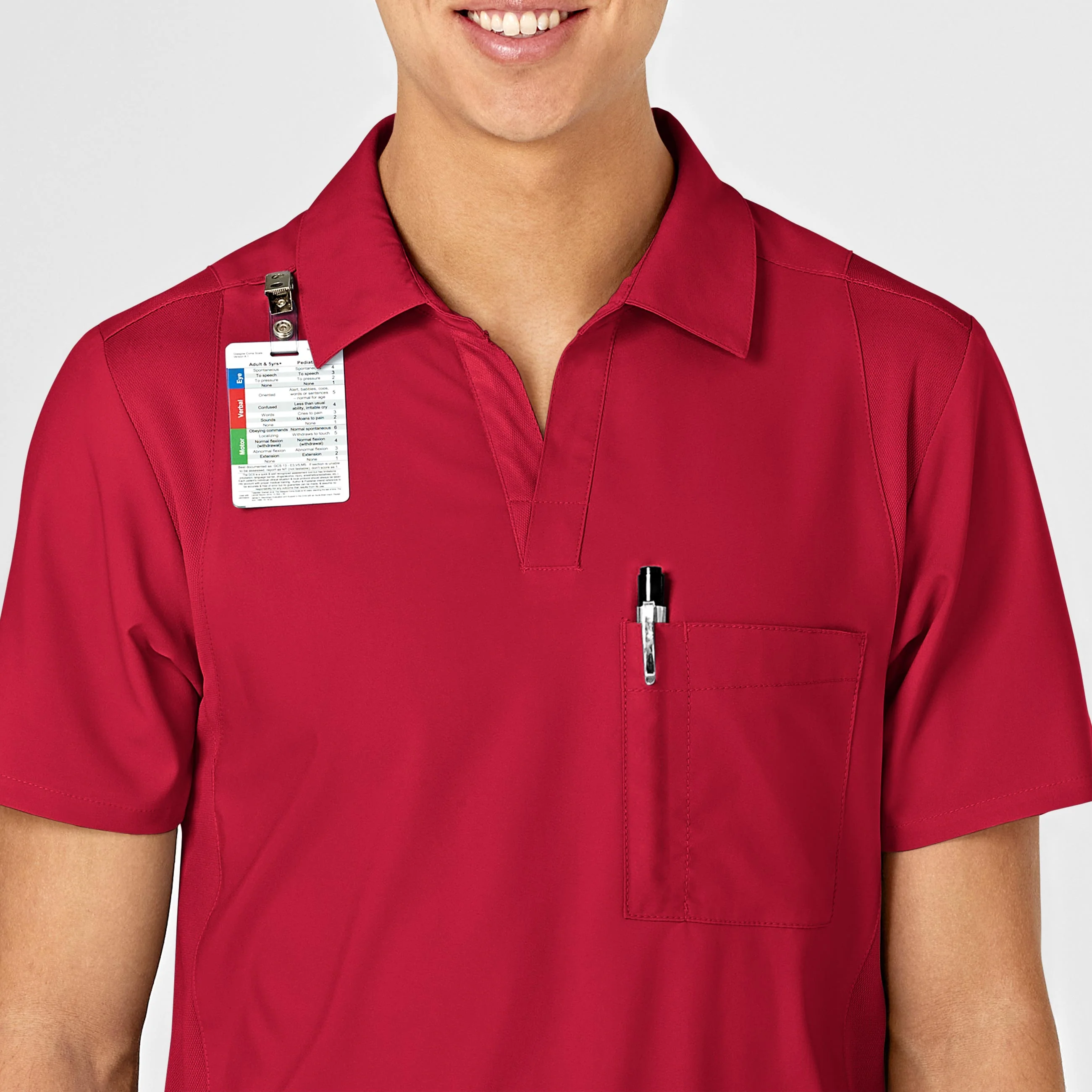 W123 Men's Collar Scrub Top - Red - Image 6