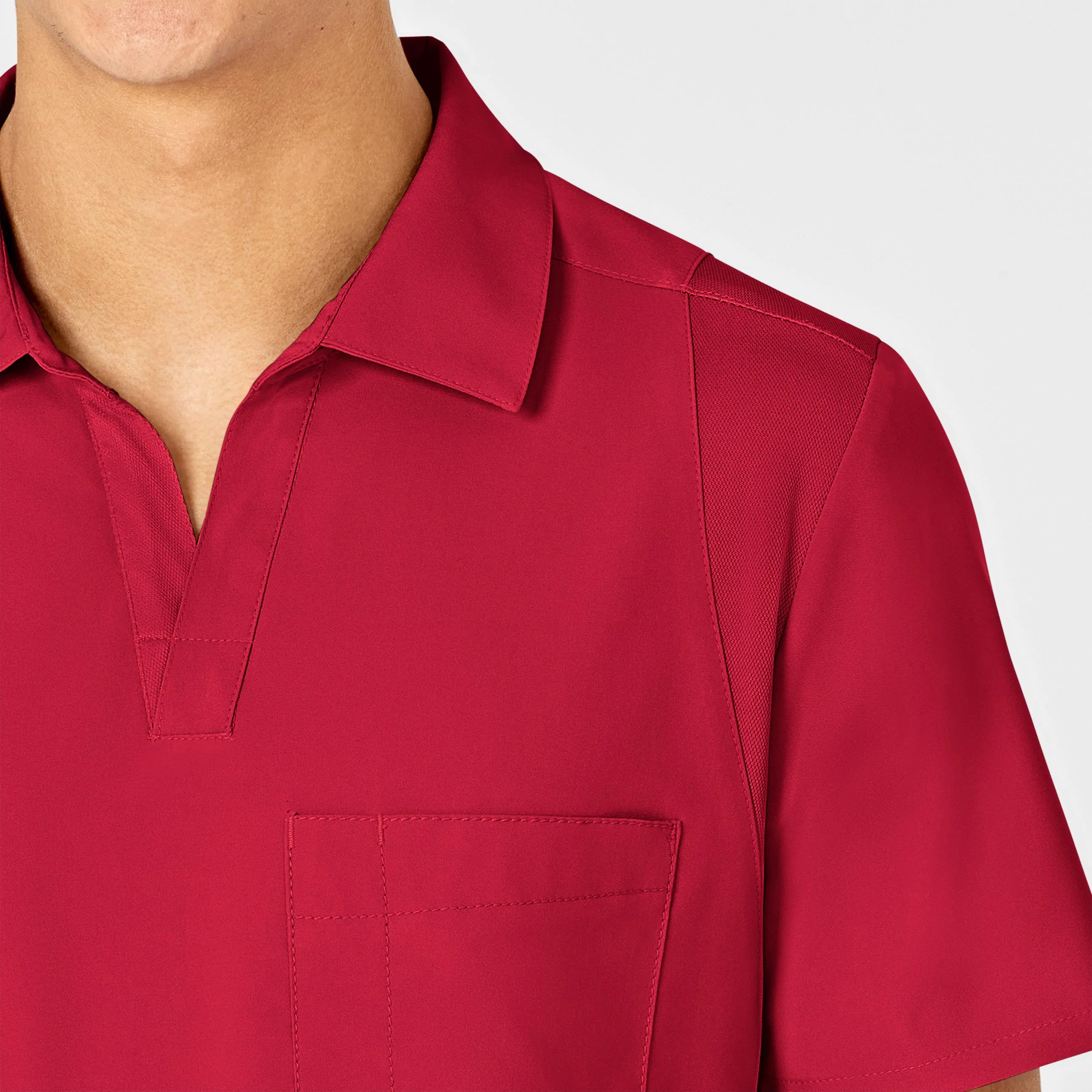 W123 Men's Collar Scrub Top - Red - Image 7