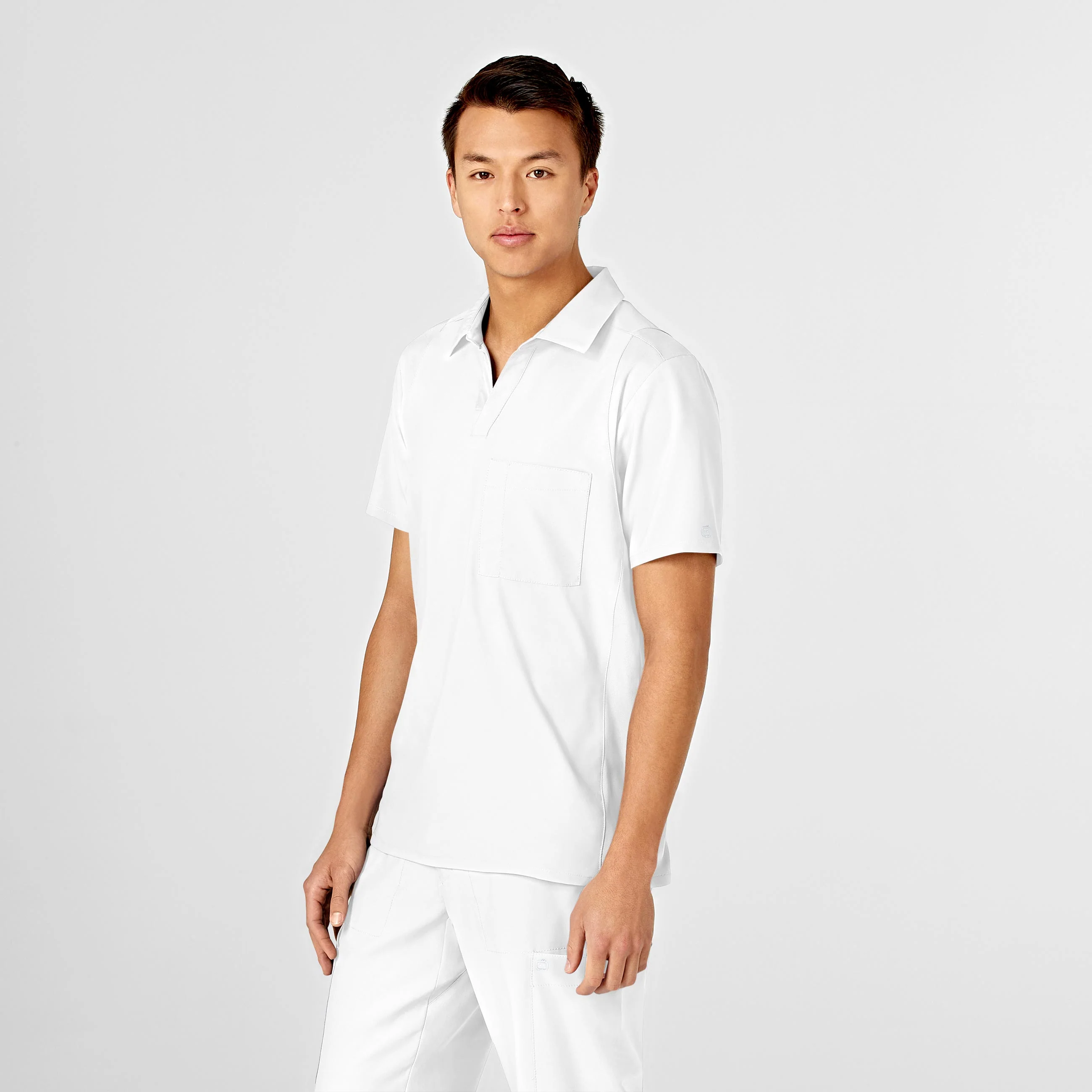 W123 Men's Collar Scrub Top - White - Image 4