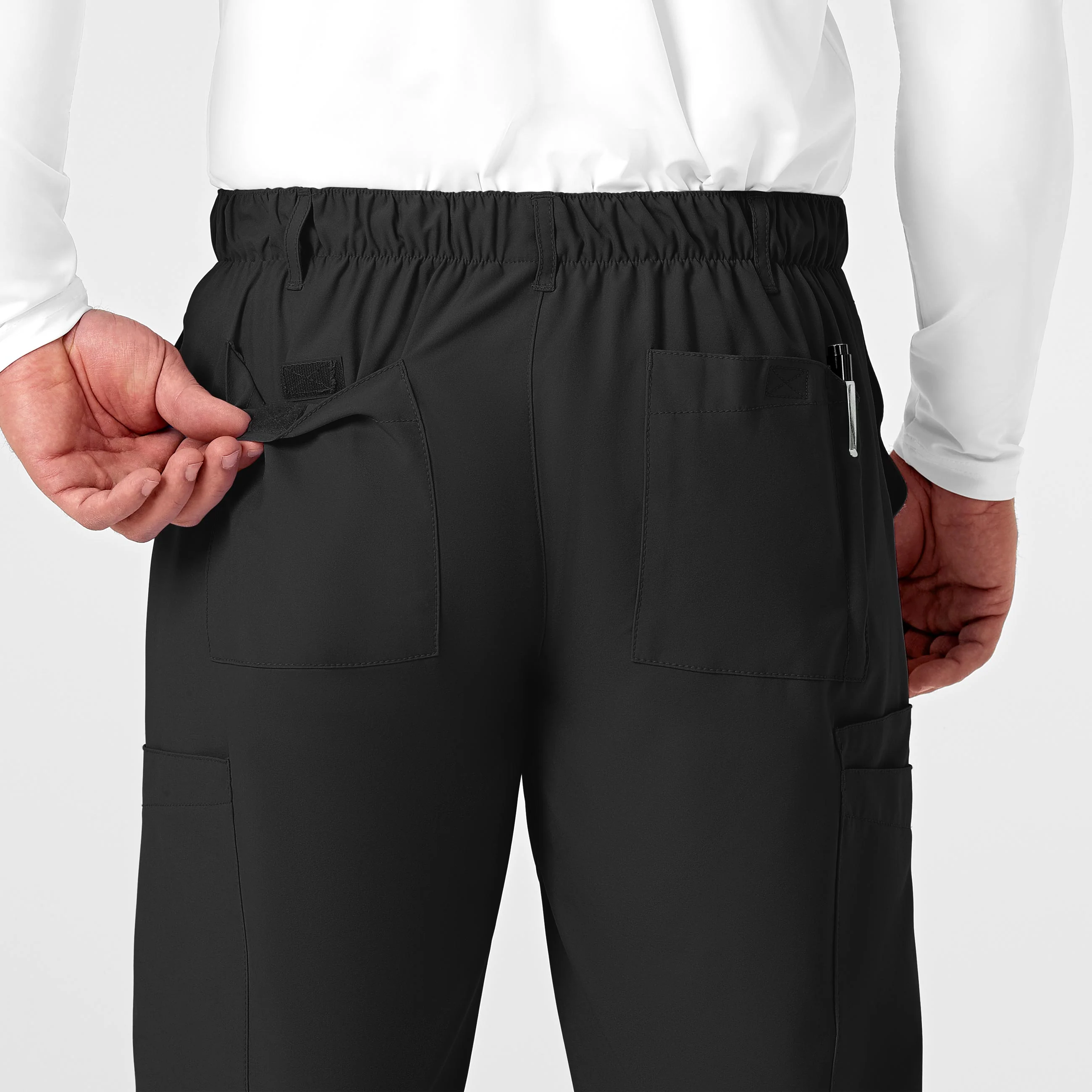 W123 Men's Flat Front Cargo Scrub Pant - Black - Image 9
