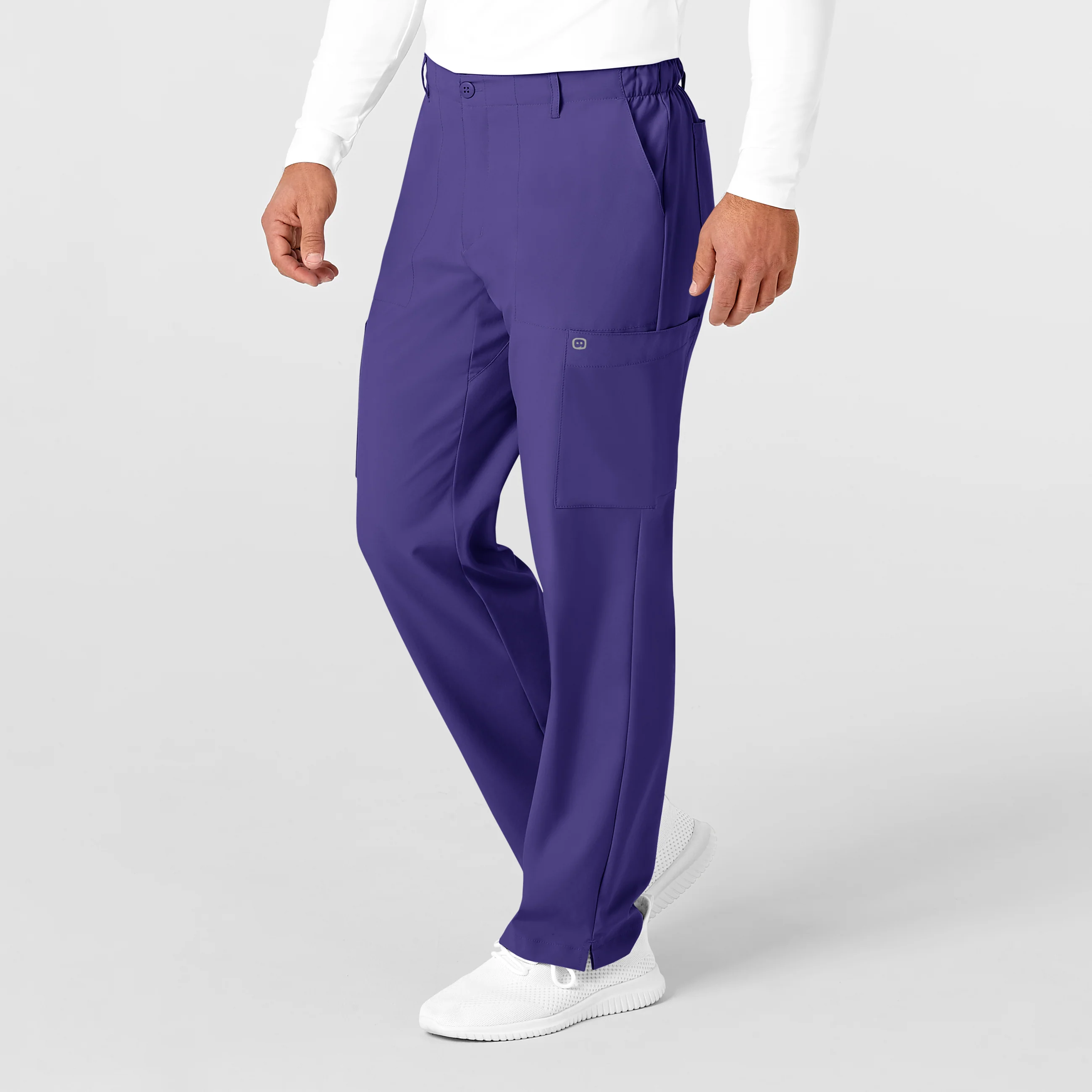 W123 Men's Flat Front Cargo Scrub Pant - Grape - Image 4