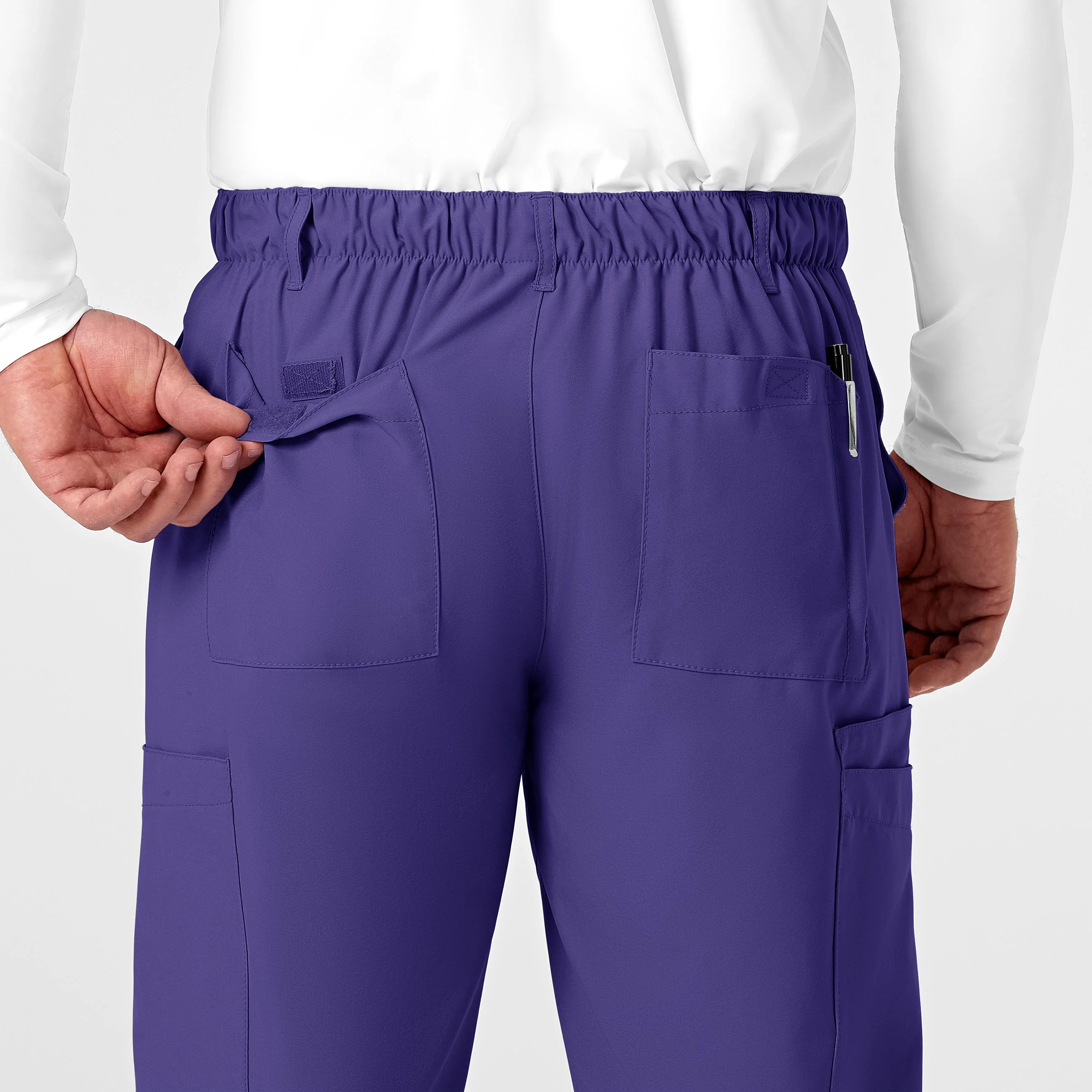 W123 Men's Flat Front Cargo Scrub Pant - Grape - Image 9