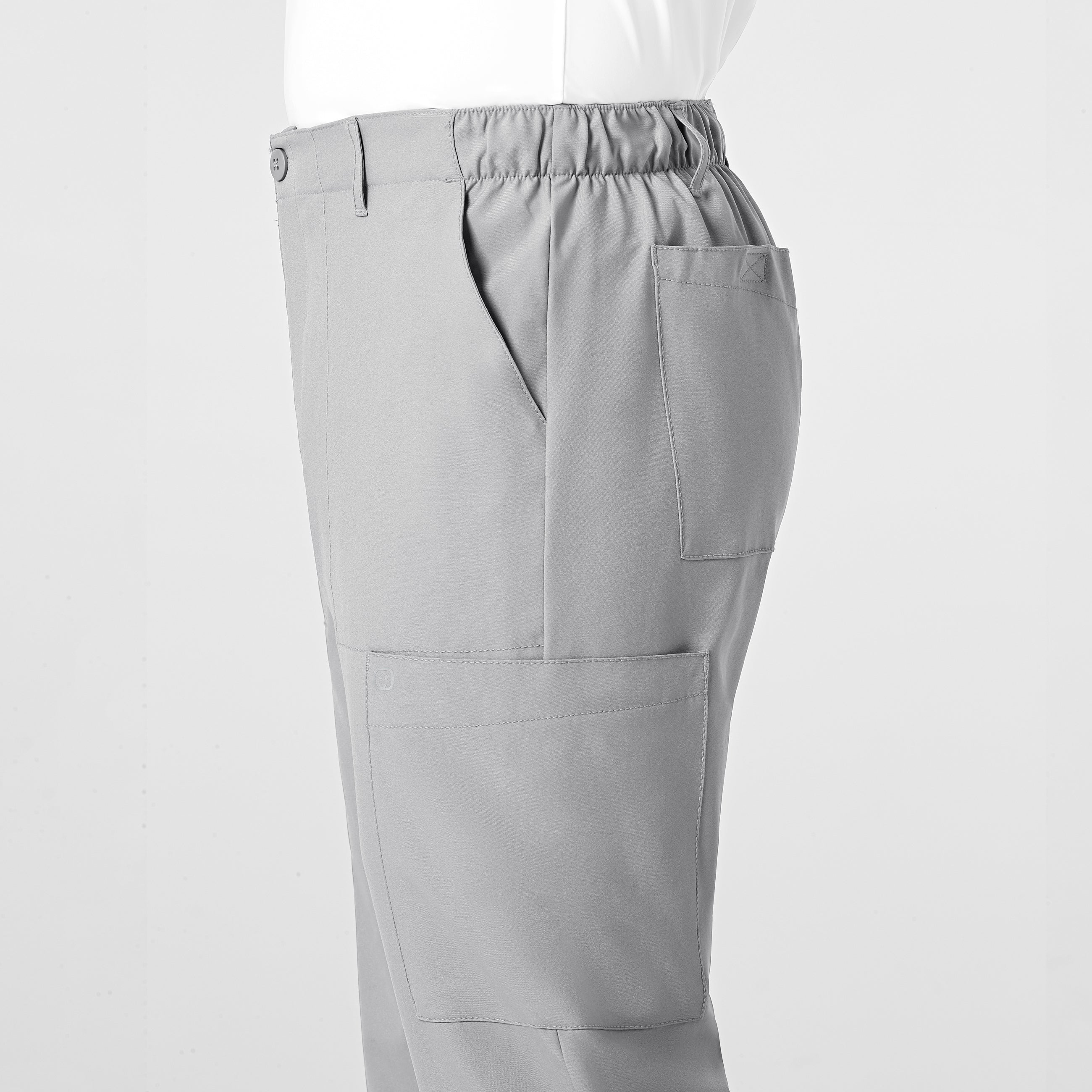 W123 Men's Flat Front Cargo Scrub Pant - Grey - Image 7