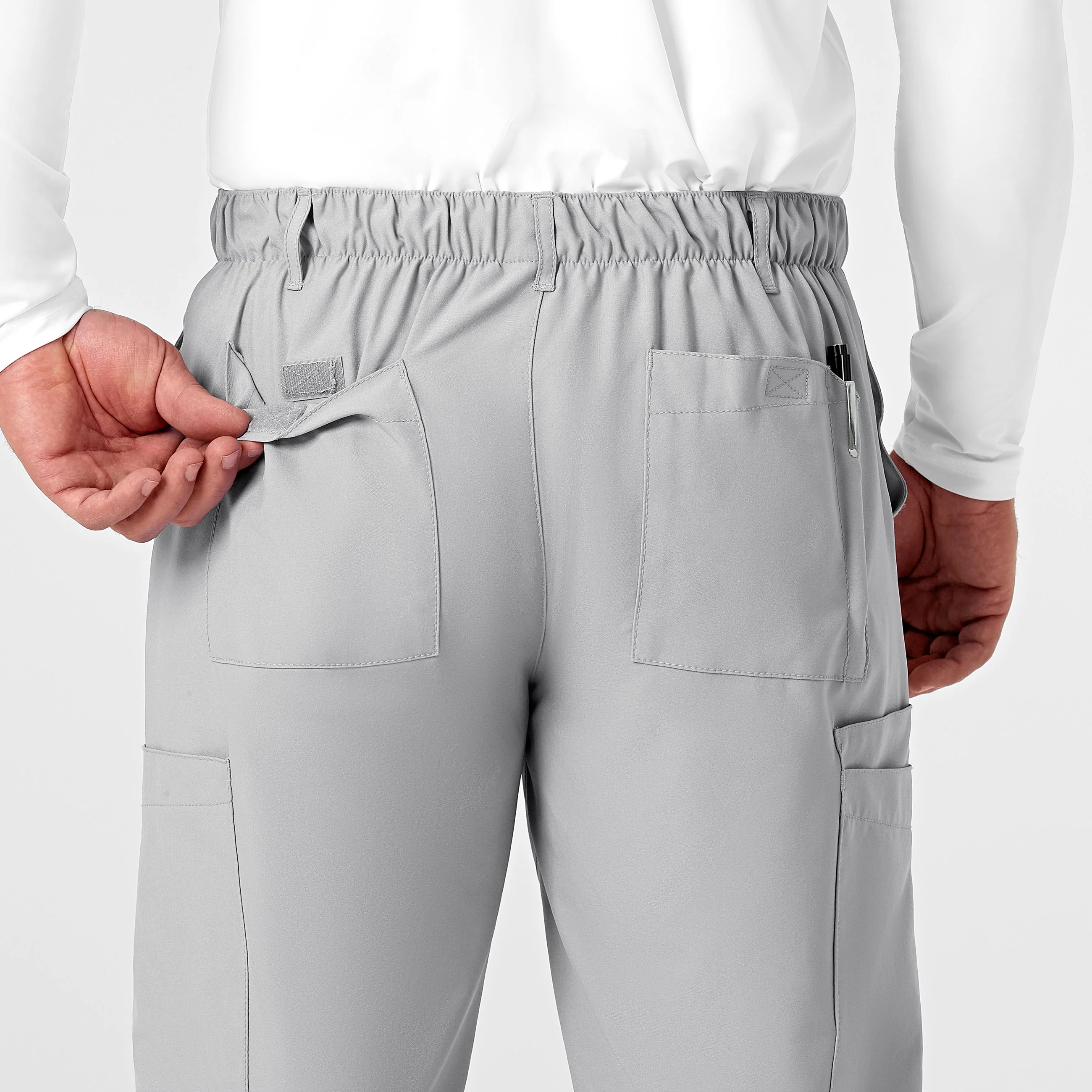 W123 Men's Flat Front Cargo Scrub Pant - Grey - Image 9