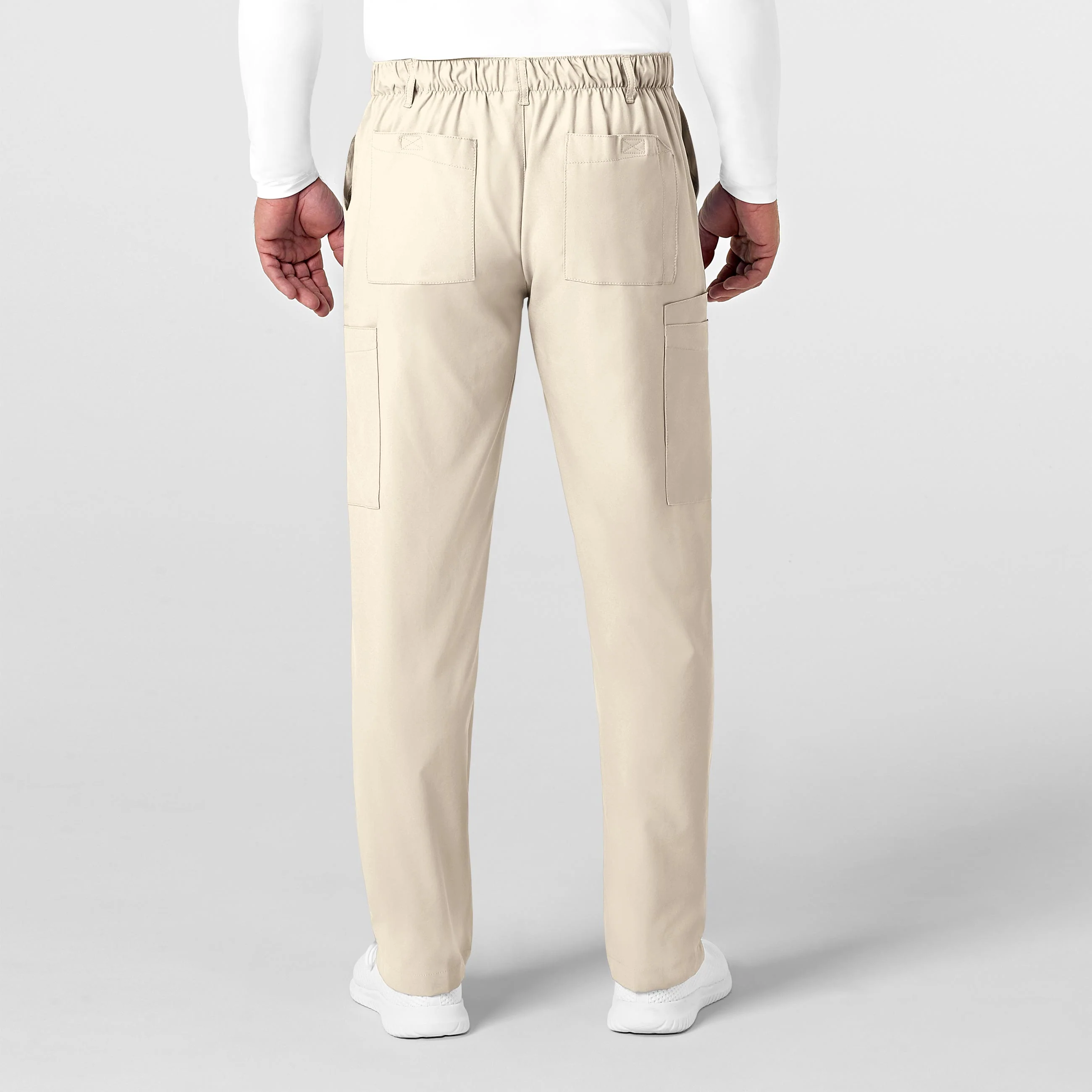 W123 Men's Flat Front Cargo Scrub Pant - Khaki - Image 2
