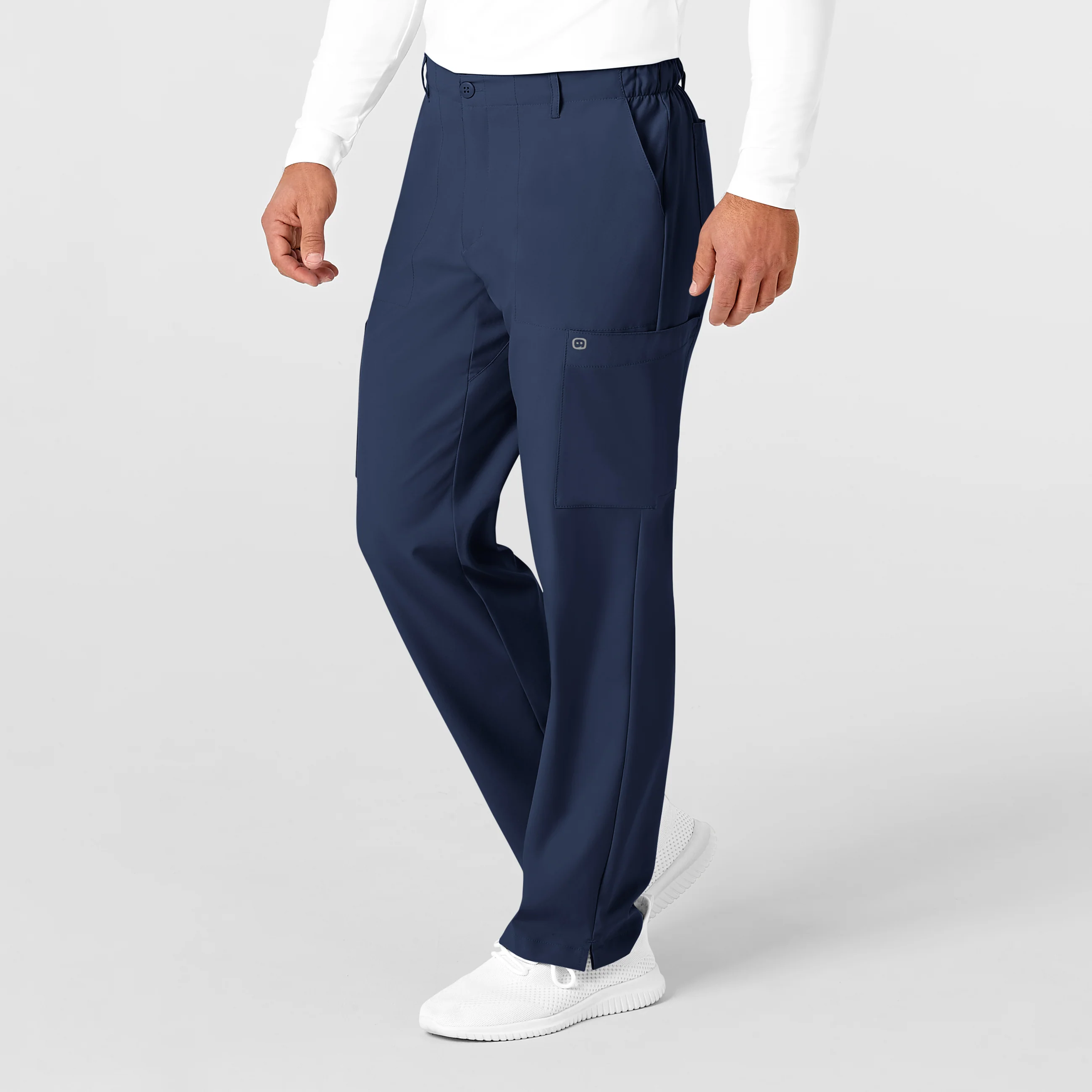 W123 Men's Flat Front Cargo Scrub Pant - Navy - Image 4