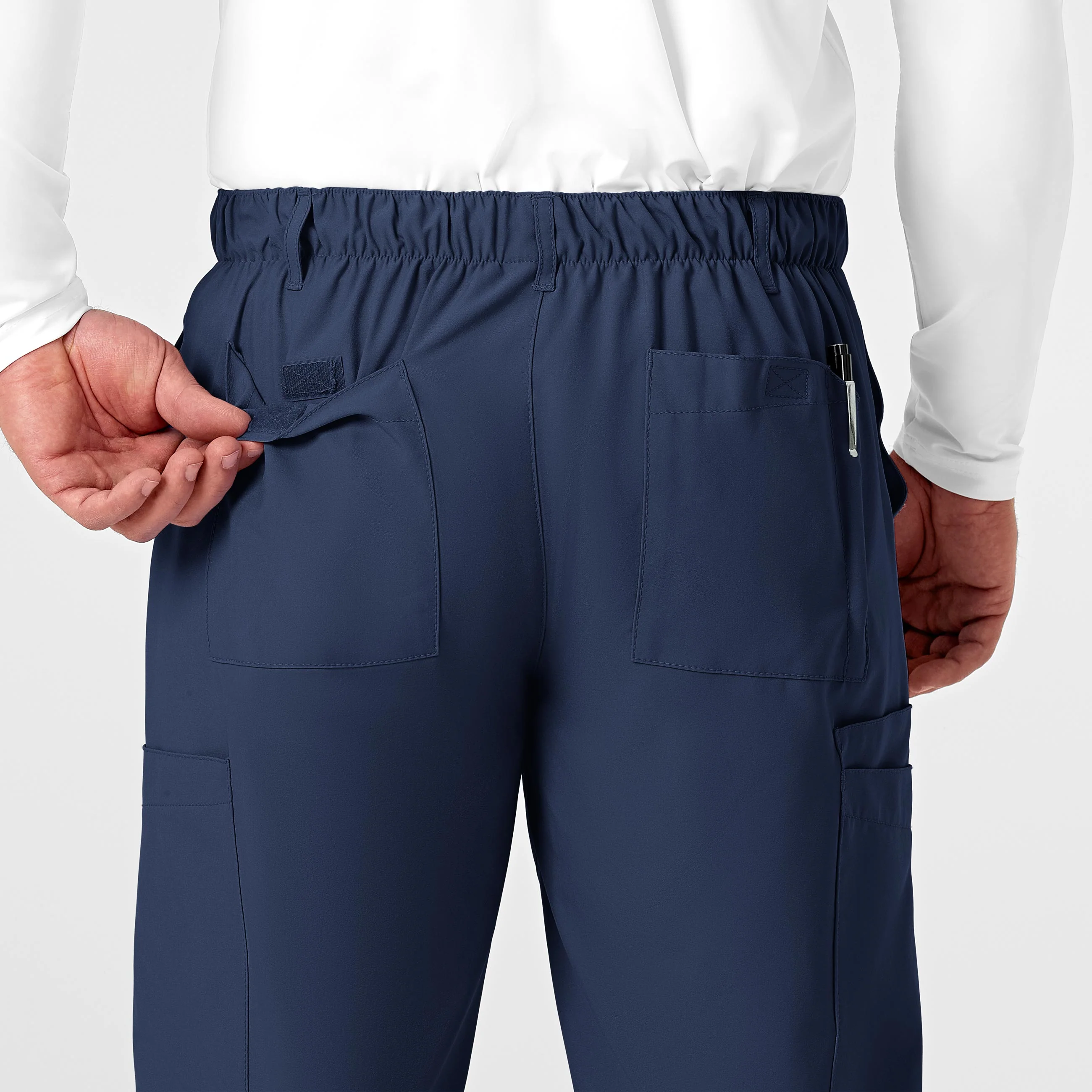 W123 Men's Flat Front Cargo Scrub Pant - Navy - Image 9