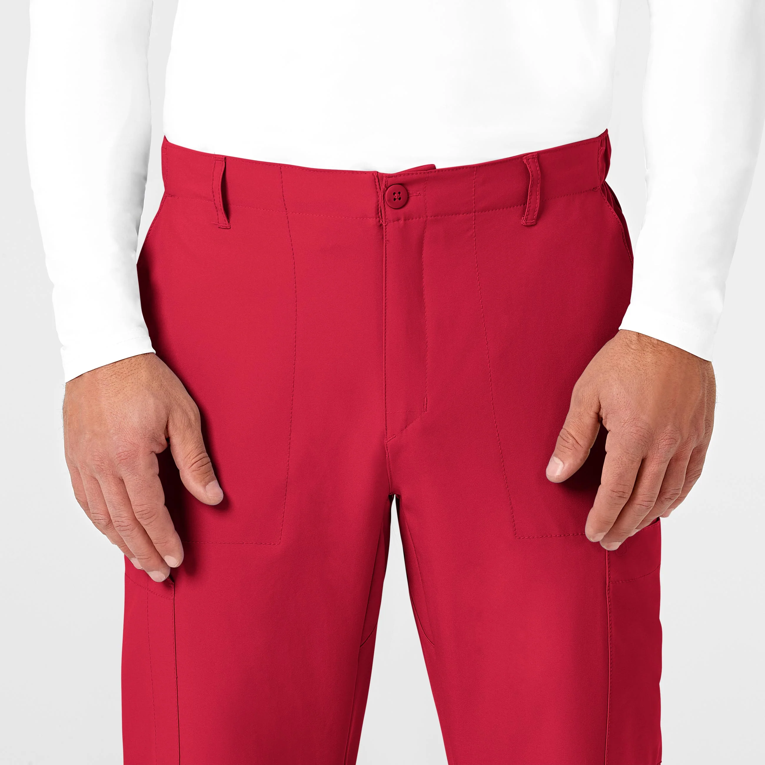W123 Men's Flat Front Cargo Scrub Pant - Red - Image 5