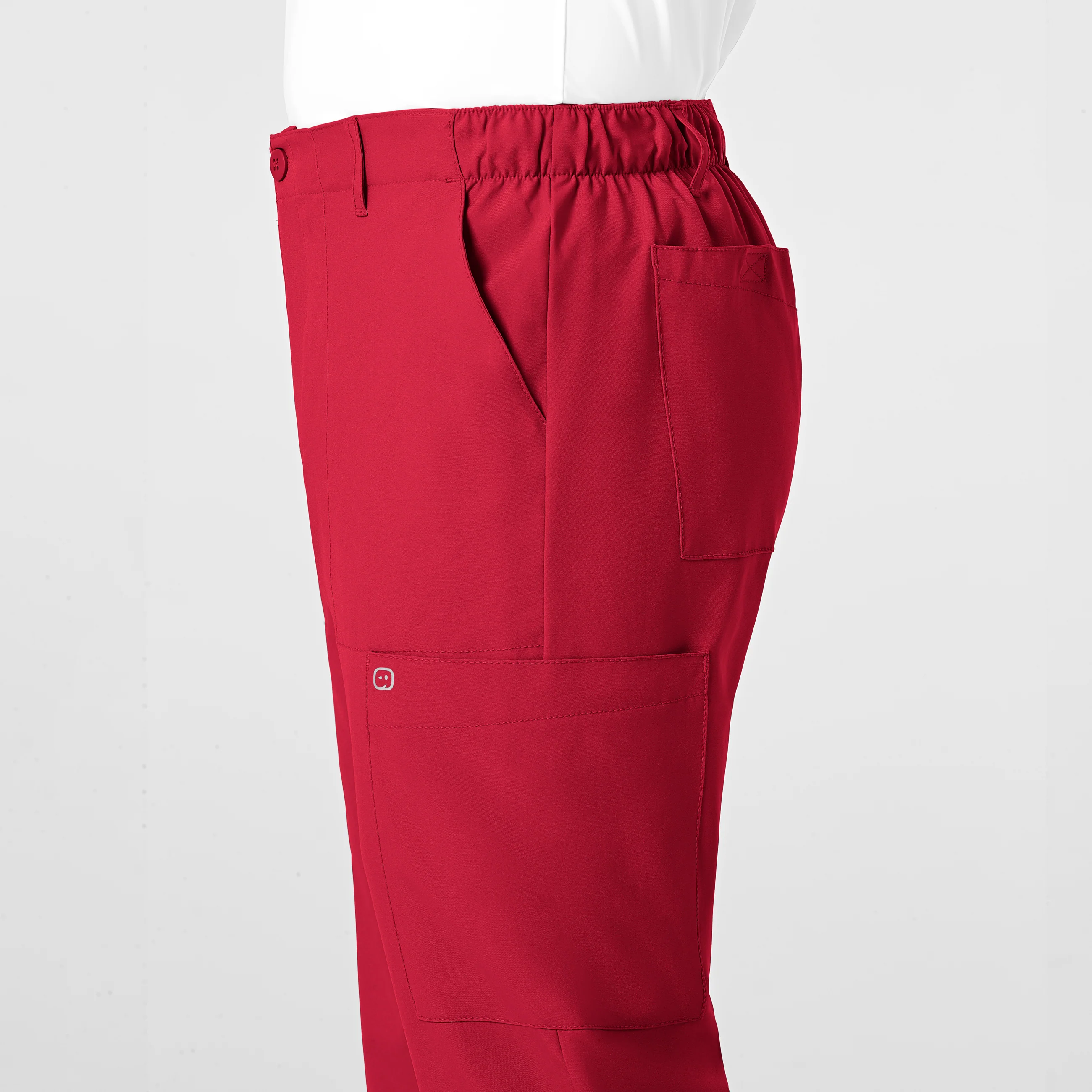 W123 Men's Flat Front Cargo Scrub Pant - Red - Image 7