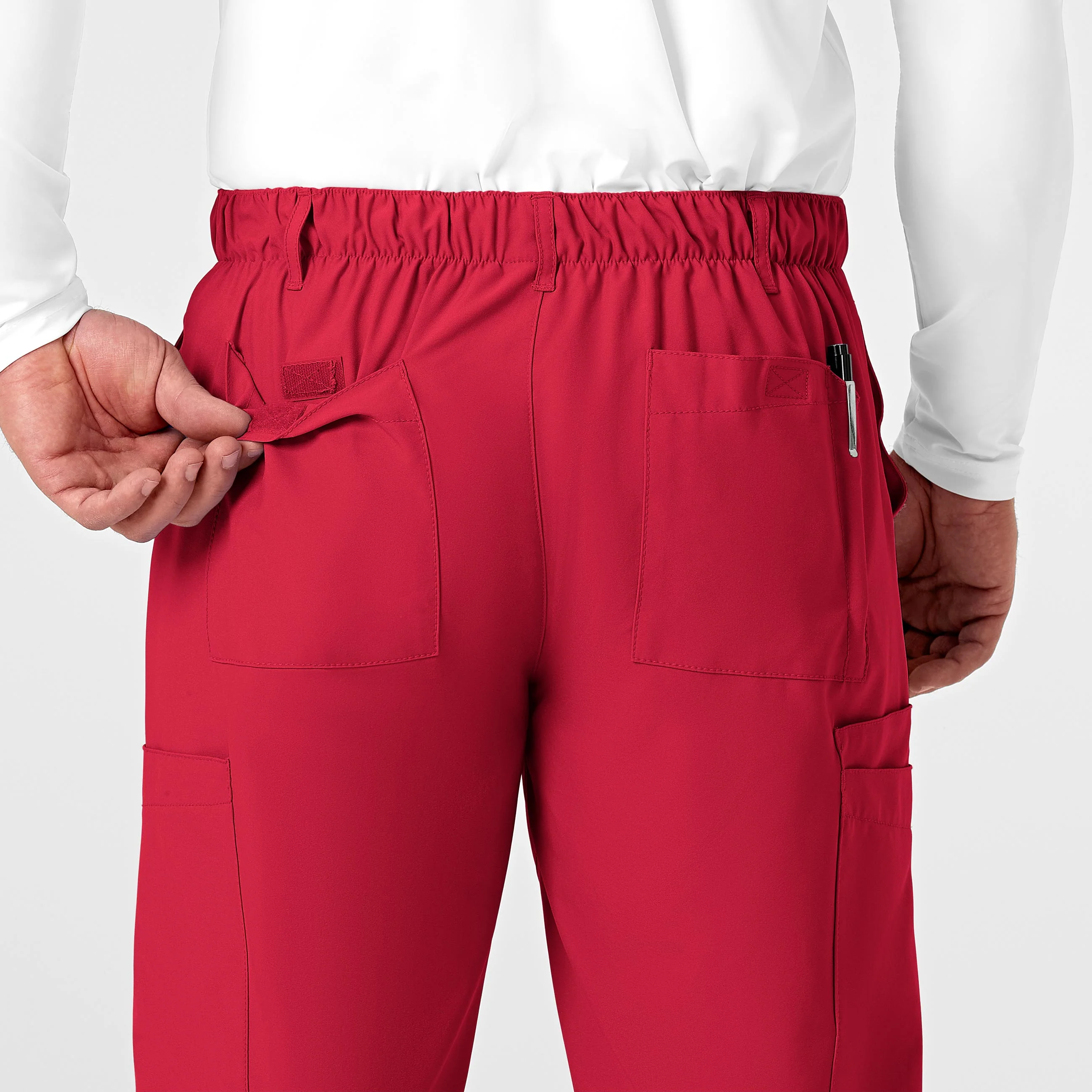 W123 Men's Flat Front Cargo Scrub Pant - Red - Image 9