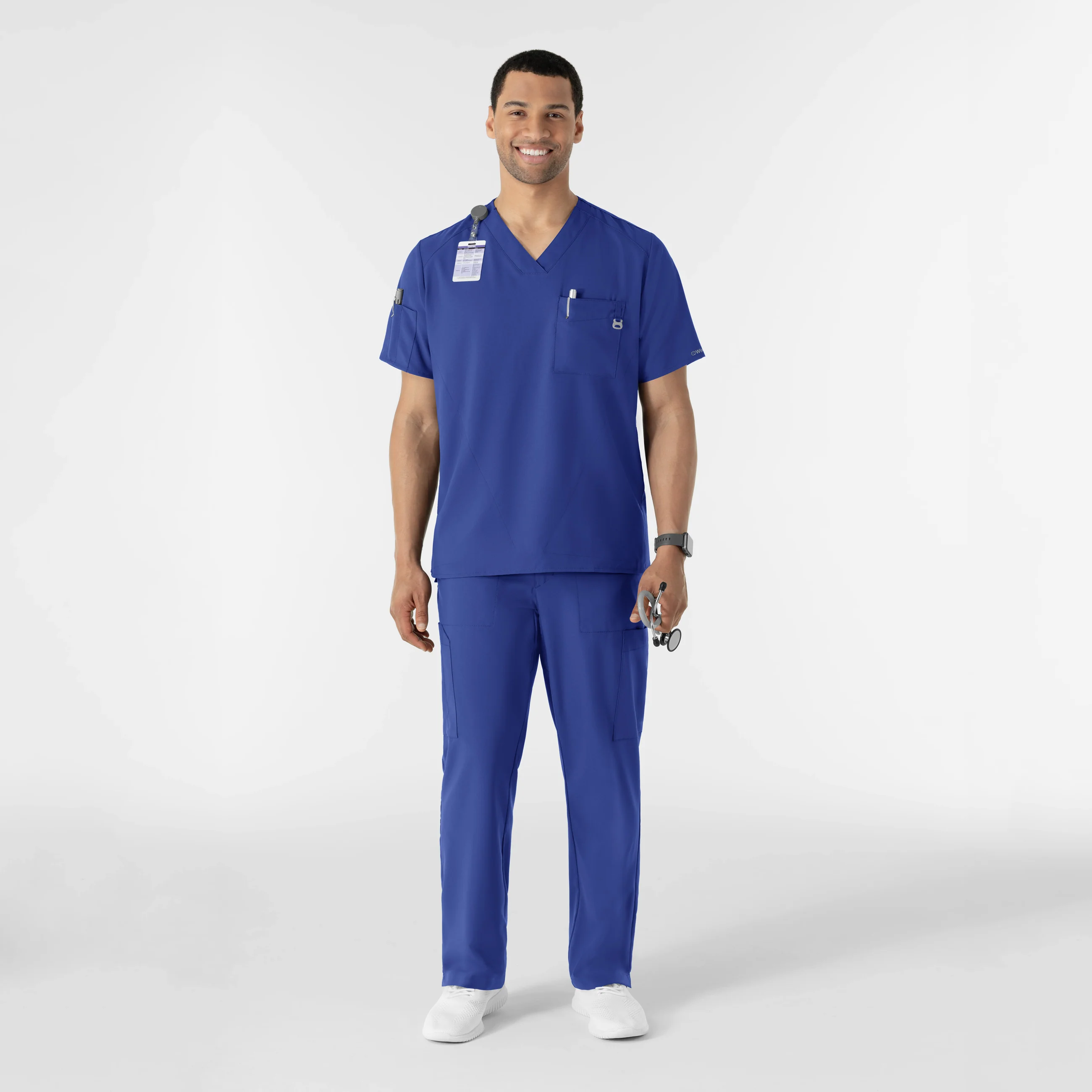 W123 Men's V-Neck Scrub Top - Galaxy Blue - Image 3