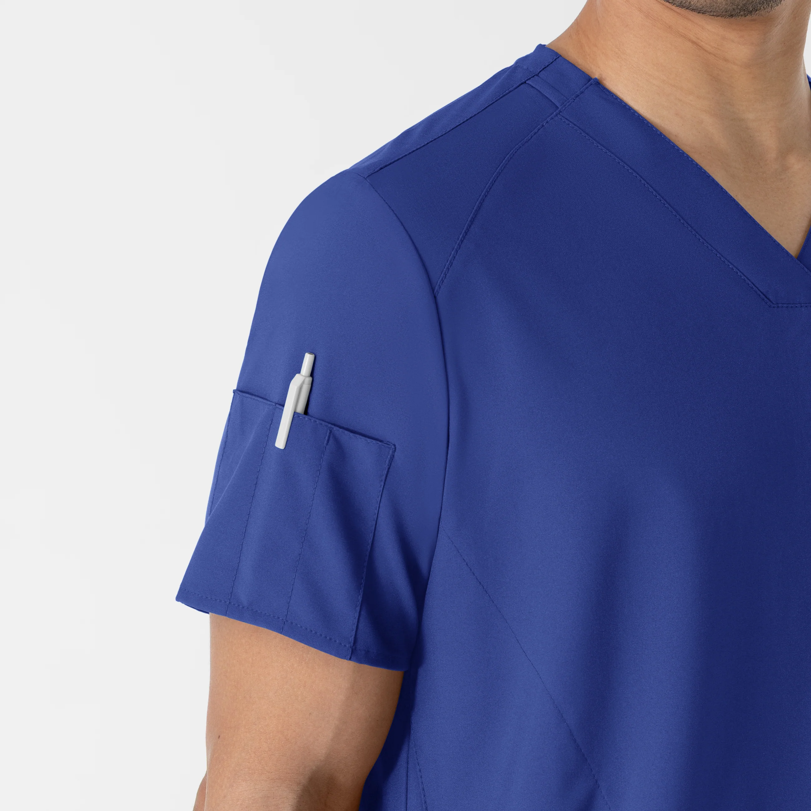 W123 Men's V-Neck Scrub Top - Galaxy Blue - Image 8