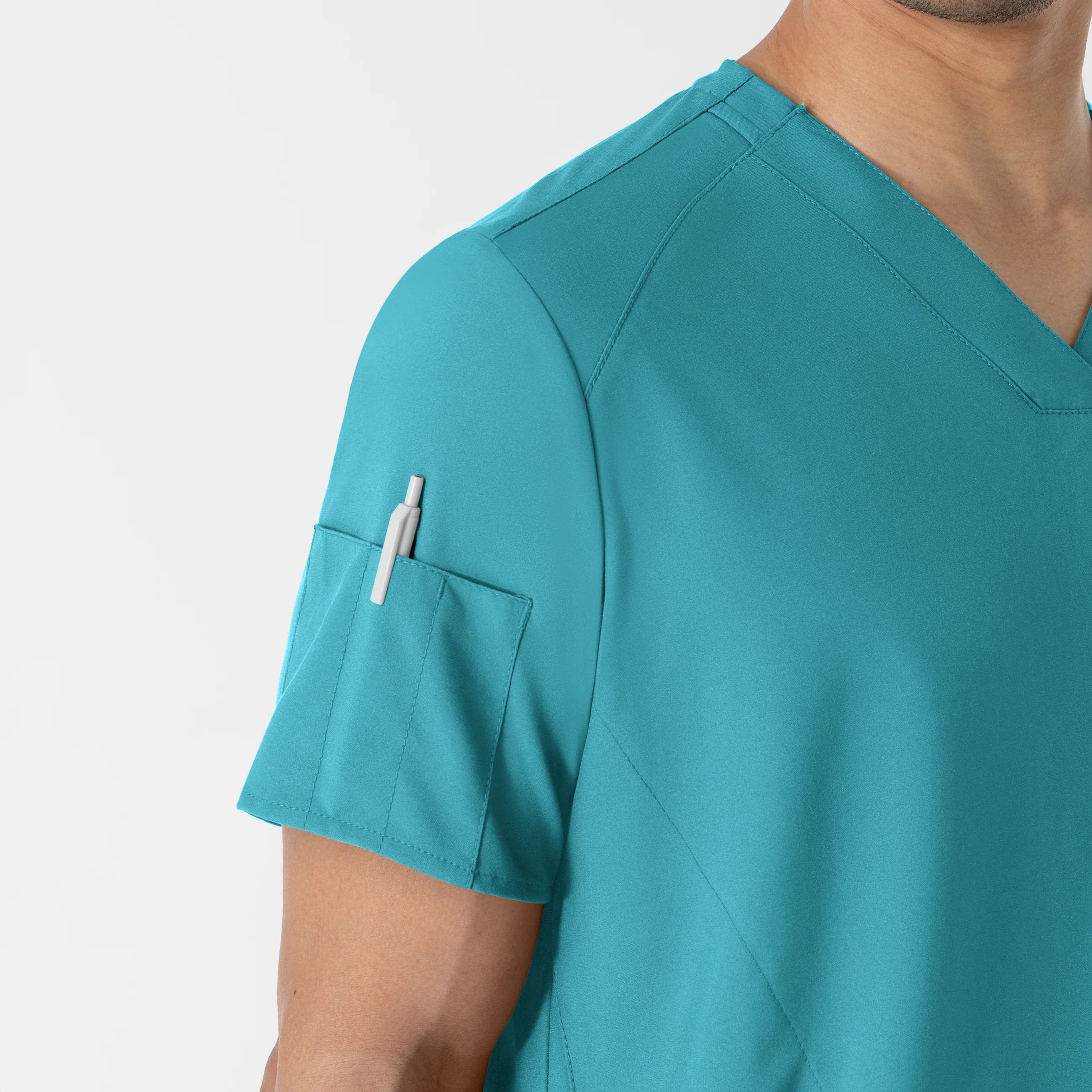 W123 Men's V-Neck Scrub Top - Teal Blue - Image 8
