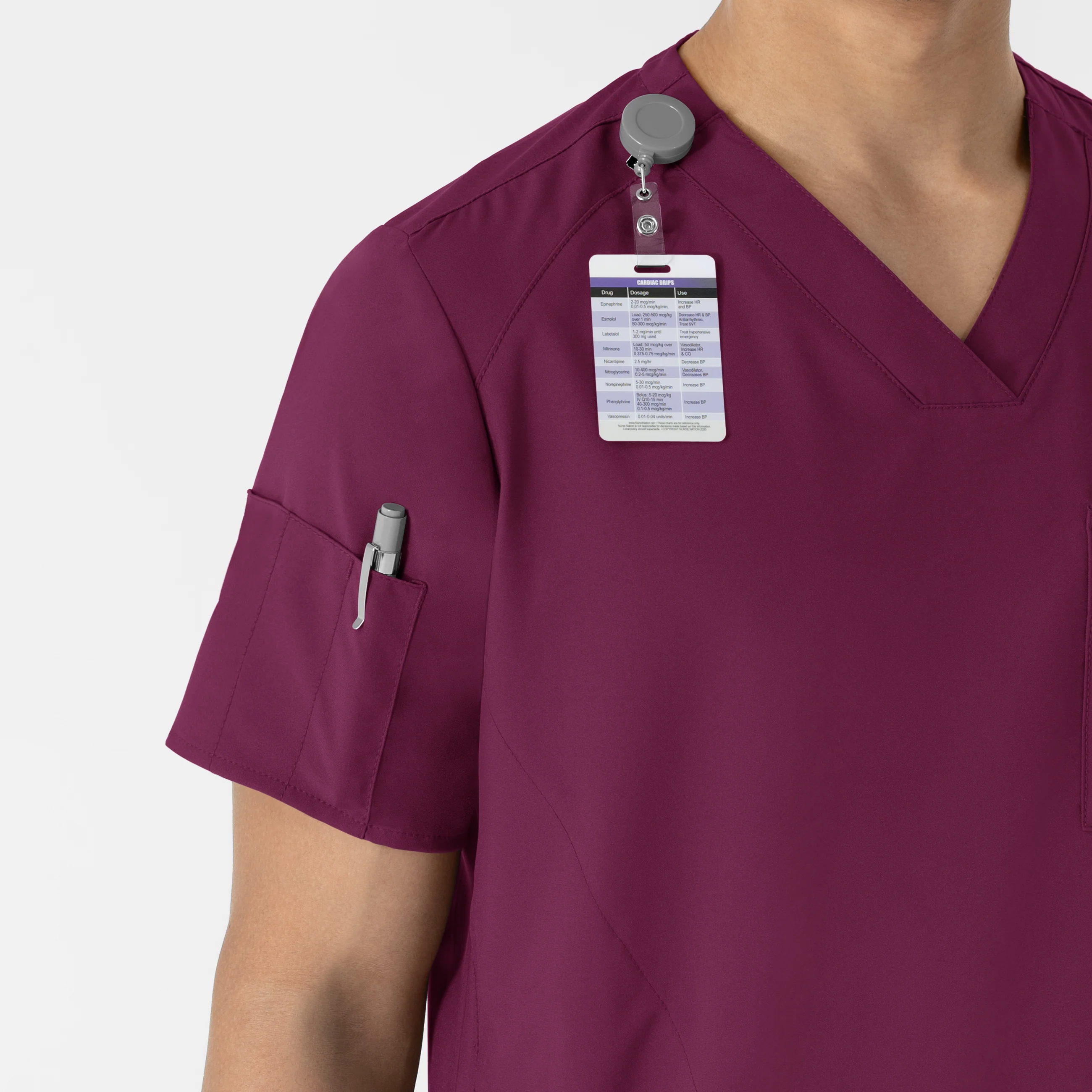 W123 Men's V-Neck Scrub Top - Wine - Image 6
