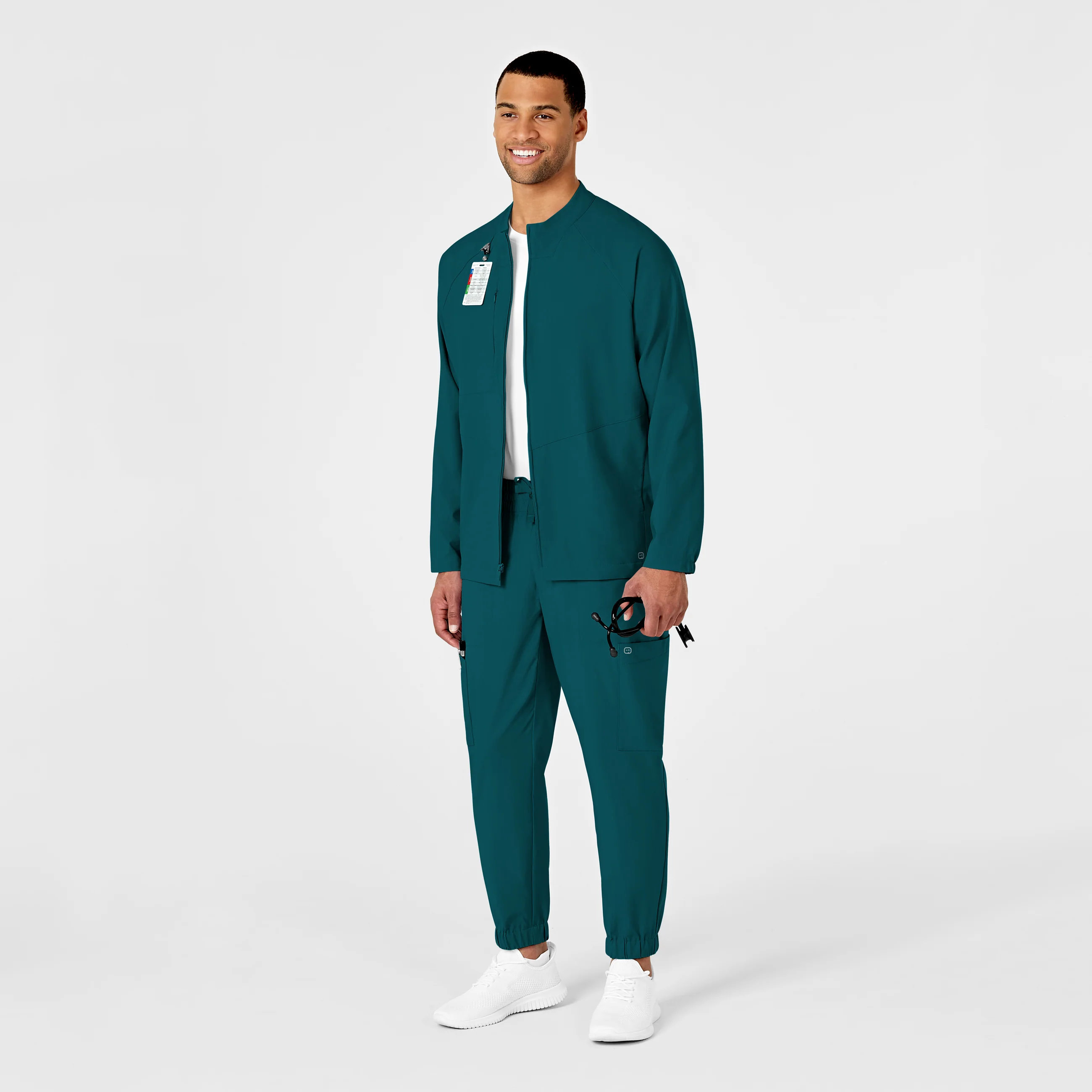 W123 Mens Zip Front Warm Up Scrub Jacket - Caribbean - Image 3