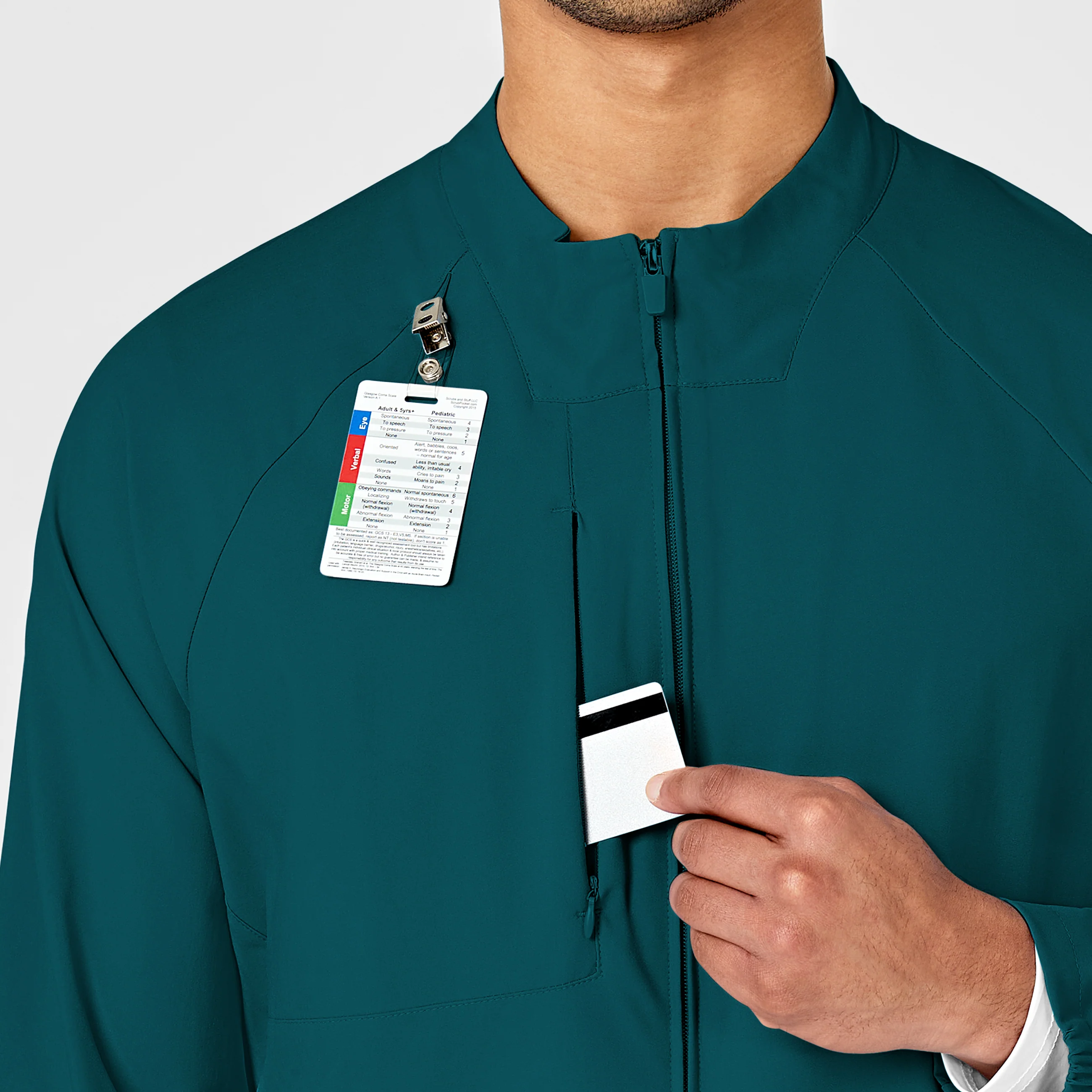 W123 Mens Zip Front Warm Up Scrub Jacket - Caribbean - Image 6