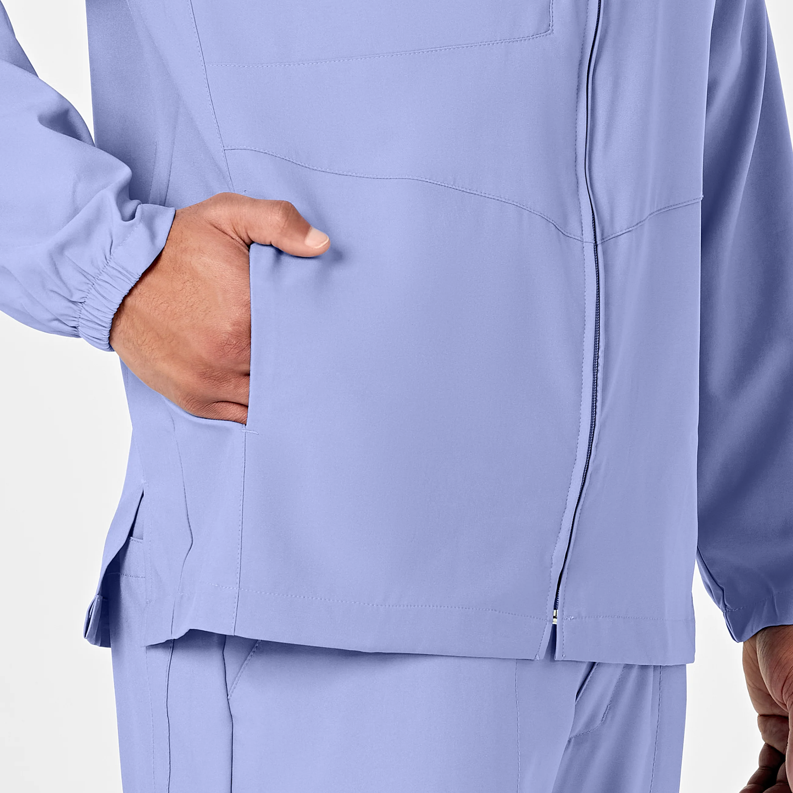 W123 Mens Zip Front Warm Up Scrub Jacket - Ceil Blue - Image 7