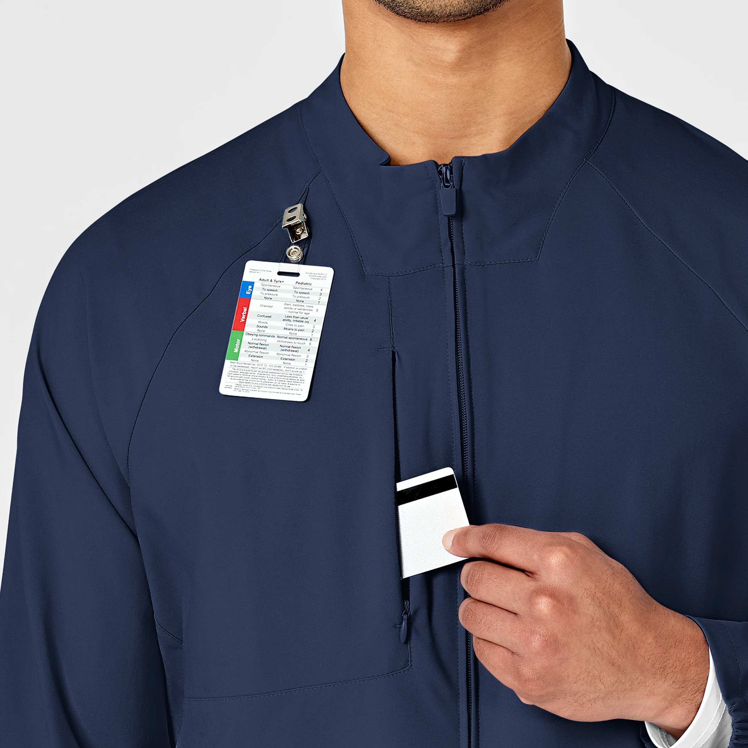 W123 Mens Zip Front Warm Up Scrub Jacket - Navy - Image 6