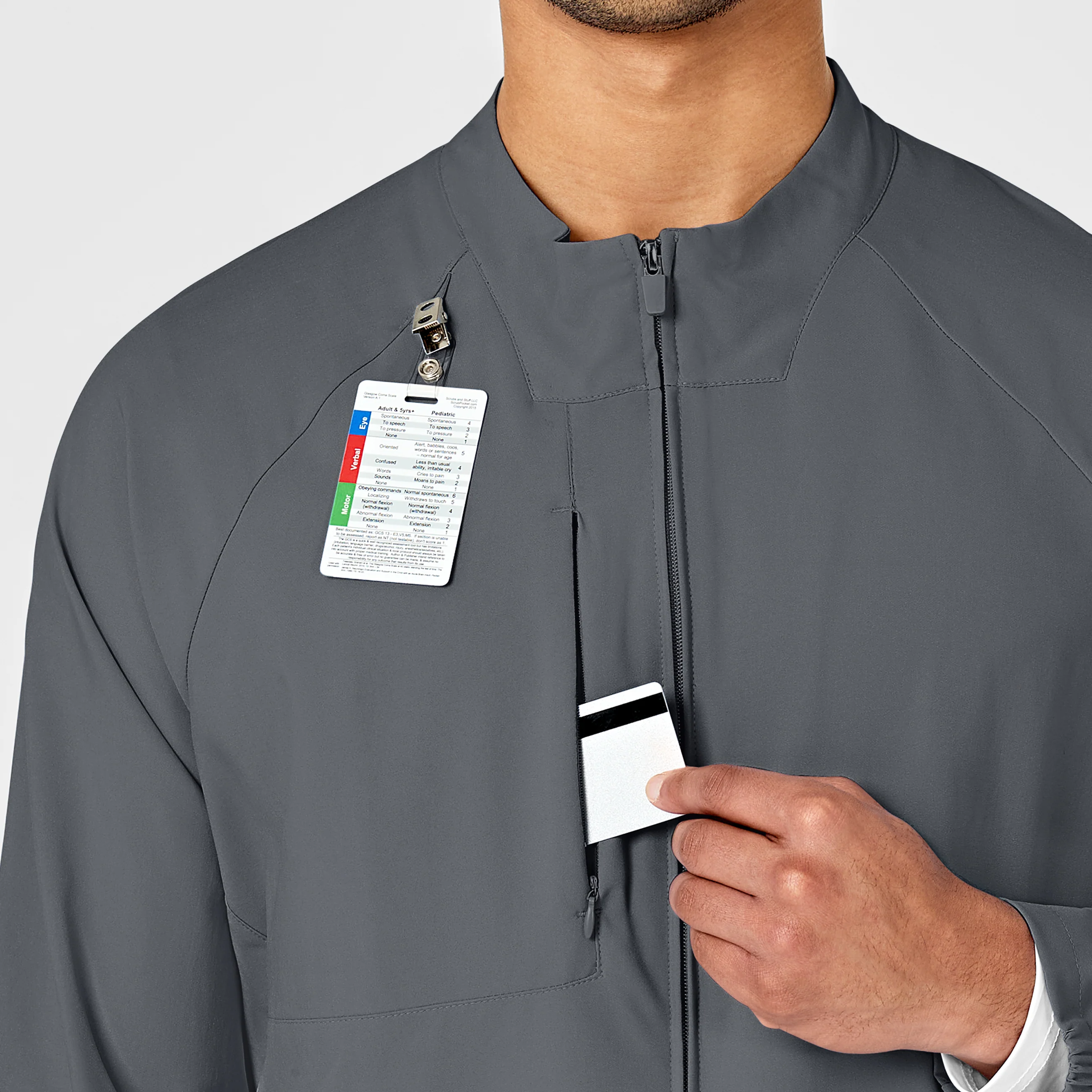 W123 Mens Zip Front Warm Up Scrub Jacket - Pewter - Image 6