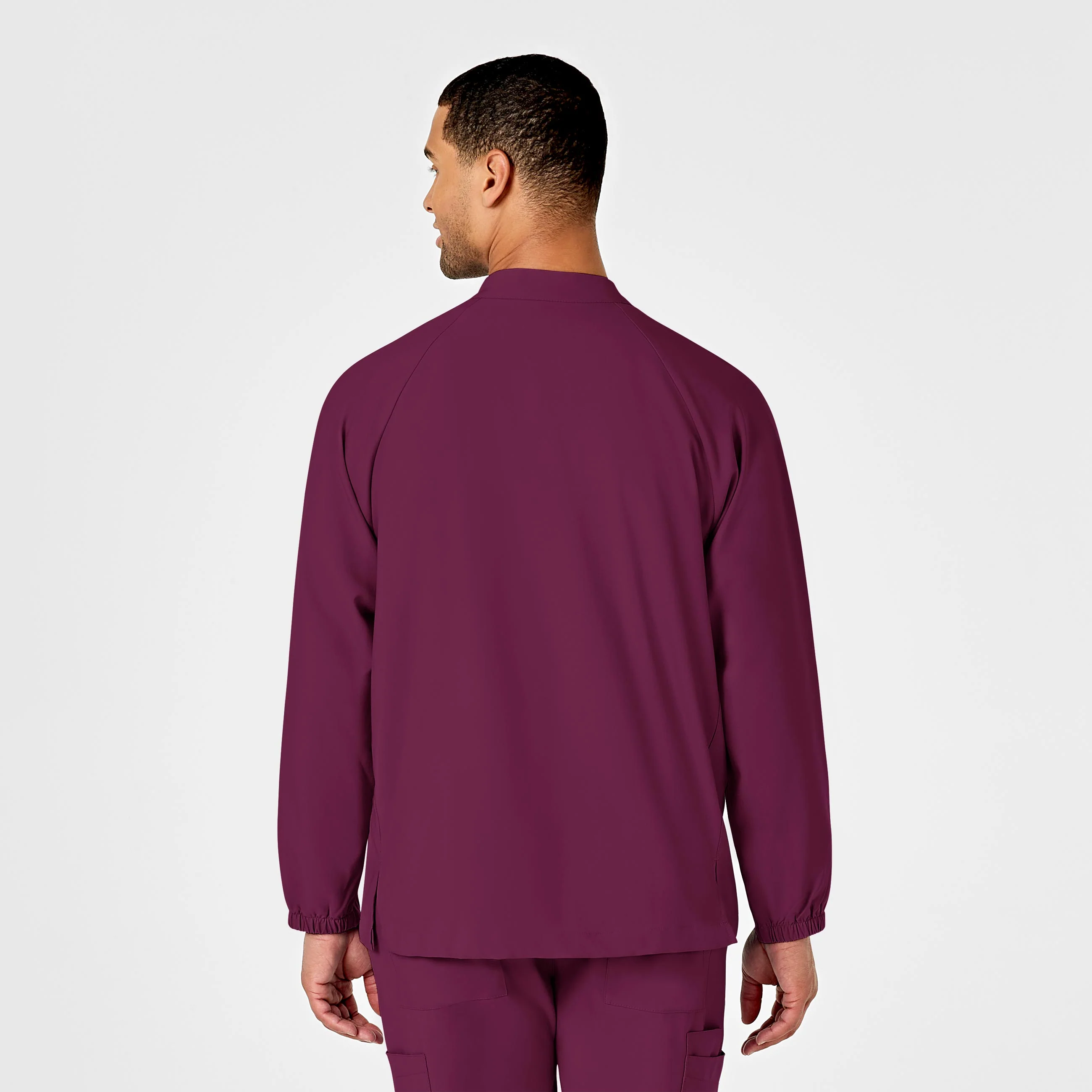 W123 Mens Zip Front Warm Up Scrub Jacket - Wine - Image 2