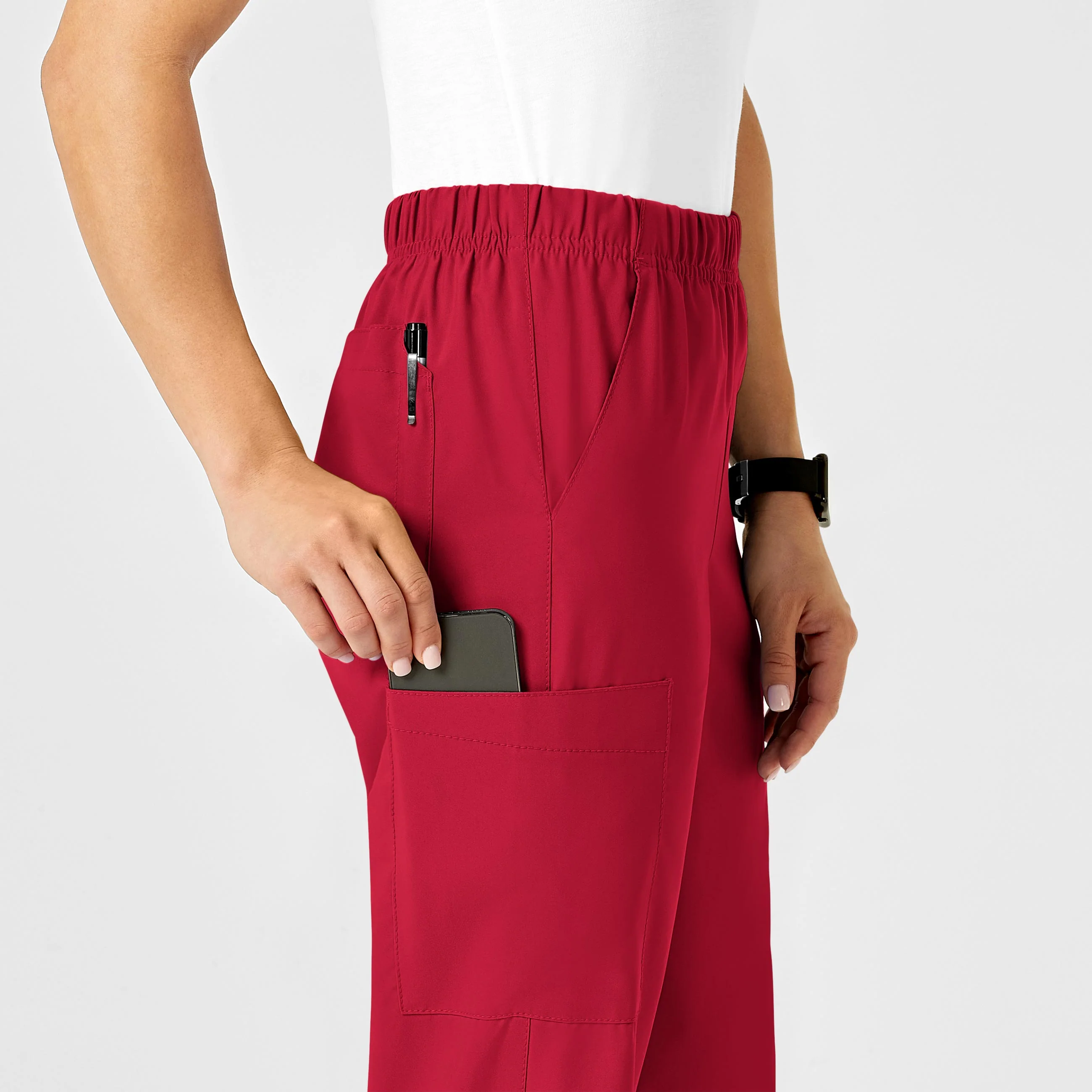 W123 Unisex Multi-Cargo Scrub Pant - Red - Image 10
