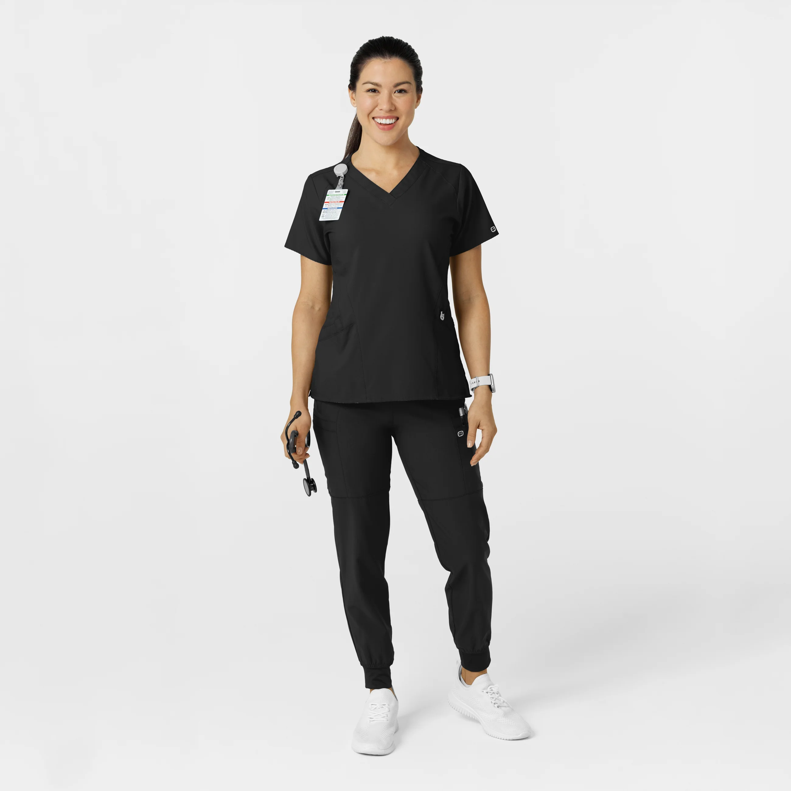 W123 Women's Comfort Waist Cargo Jogger Scrub Pant - Black - Image 3