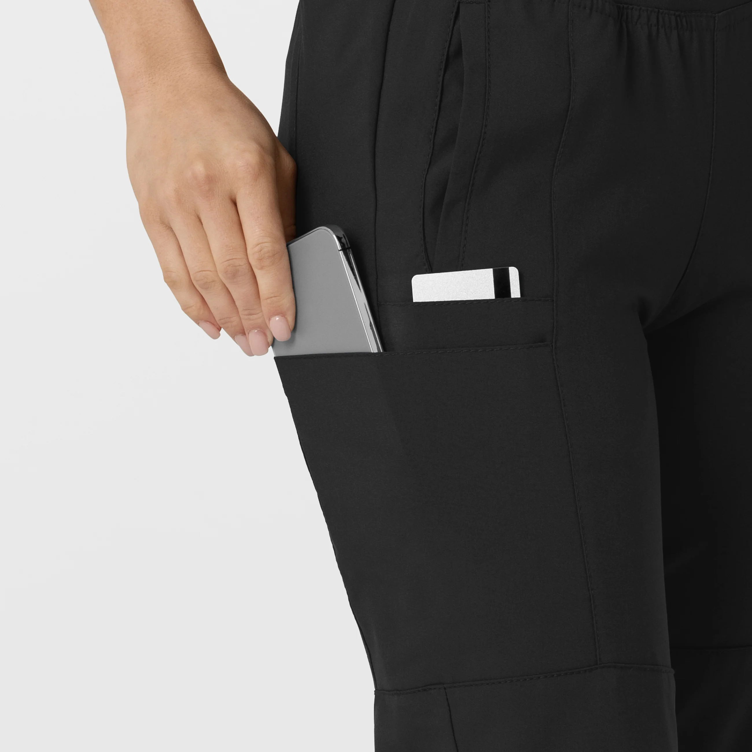 W123 Women's Comfort Waist Cargo Jogger Scrub Pant - Black - Image 7