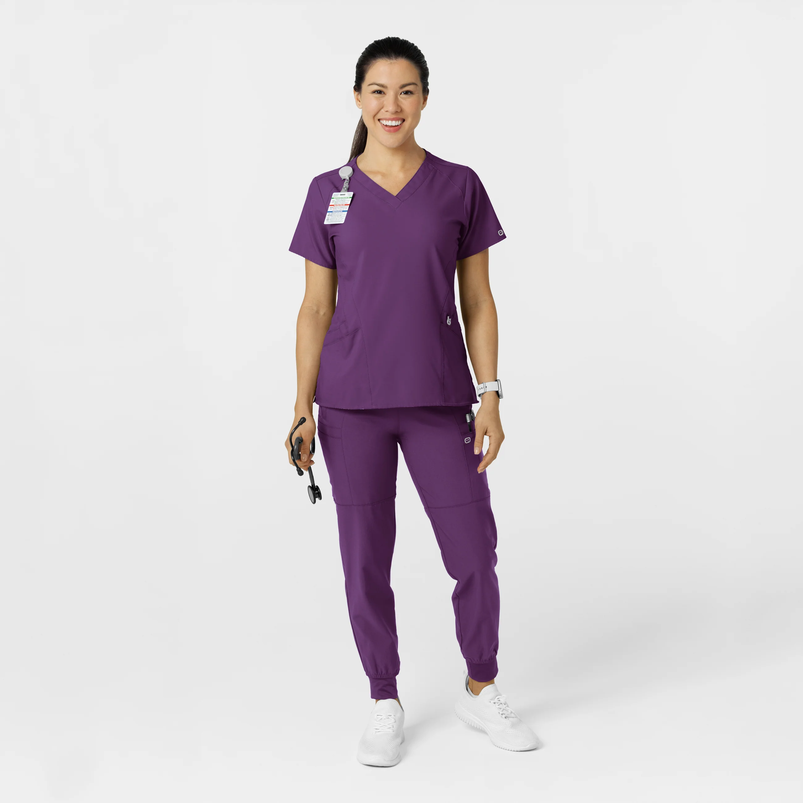 W123 Women's Comfort Waist Cargo Jogger Scrub Pant - Eggplant - Image 3