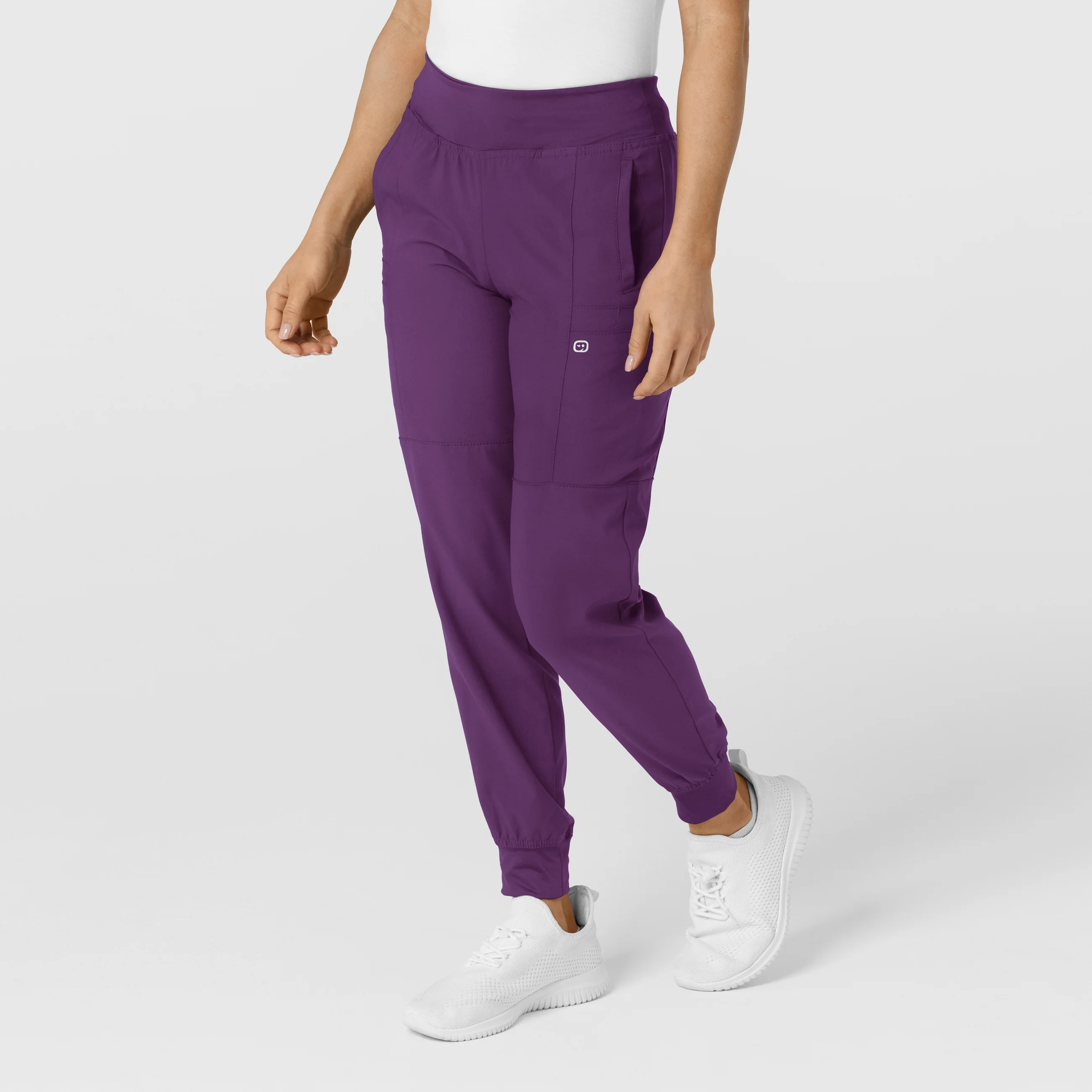 W123 Women's Comfort Waist Cargo Jogger Scrub Pant - Eggplant - Image 4