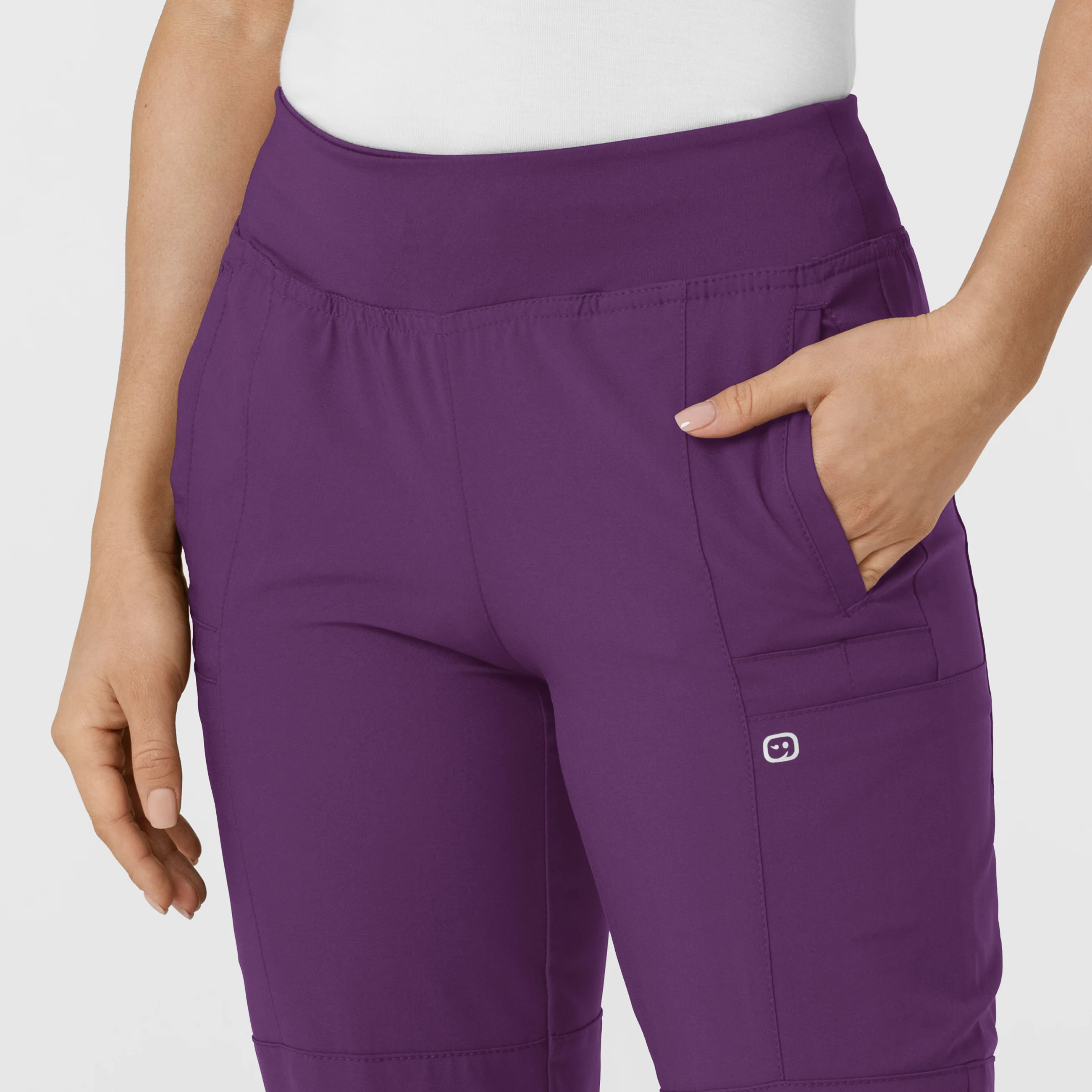 W123 Women's Comfort Waist Cargo Jogger Scrub Pant - Eggplant - Image 5