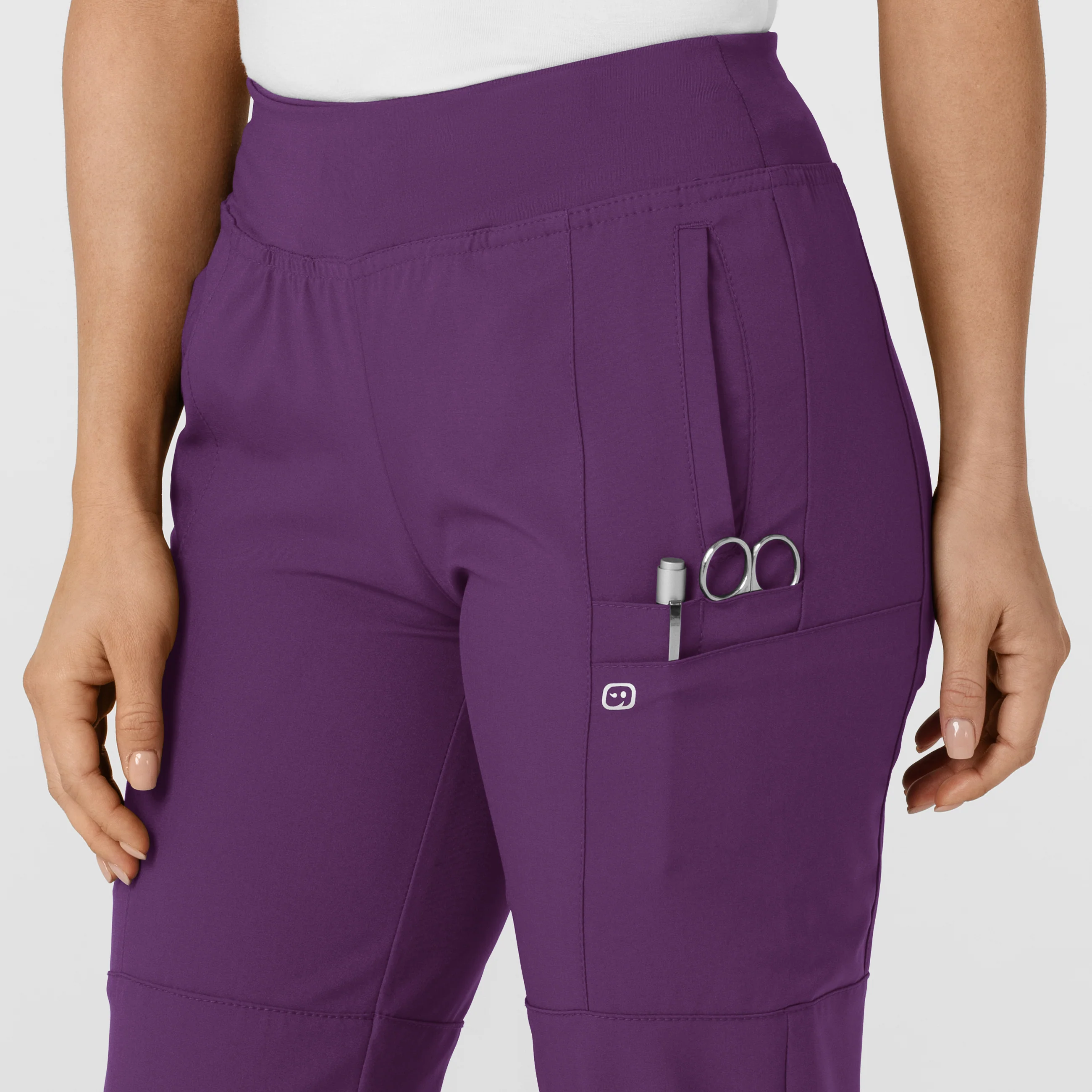W123 Women's Comfort Waist Cargo Jogger Scrub Pant - Eggplant - Image 6