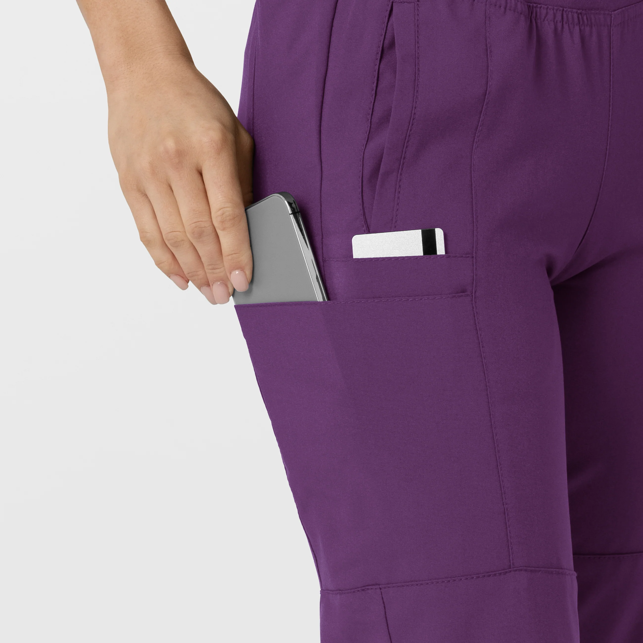 W123 Women's Comfort Waist Cargo Jogger Scrub Pant - Eggplant - Image 7