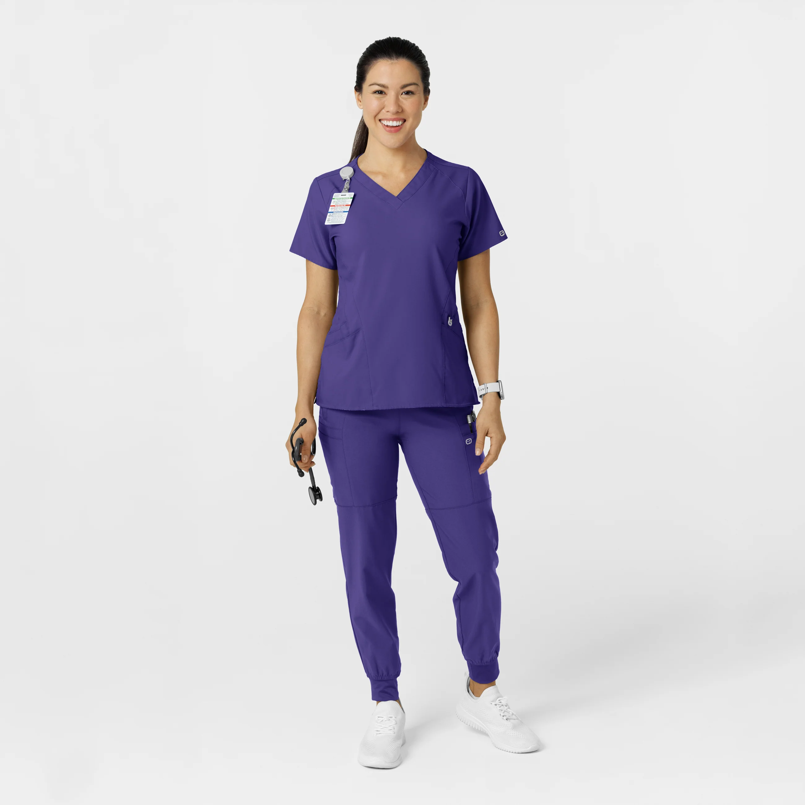W123 Women's Comfort Waist Cargo Jogger Scrub Pant - Grape - Image 3