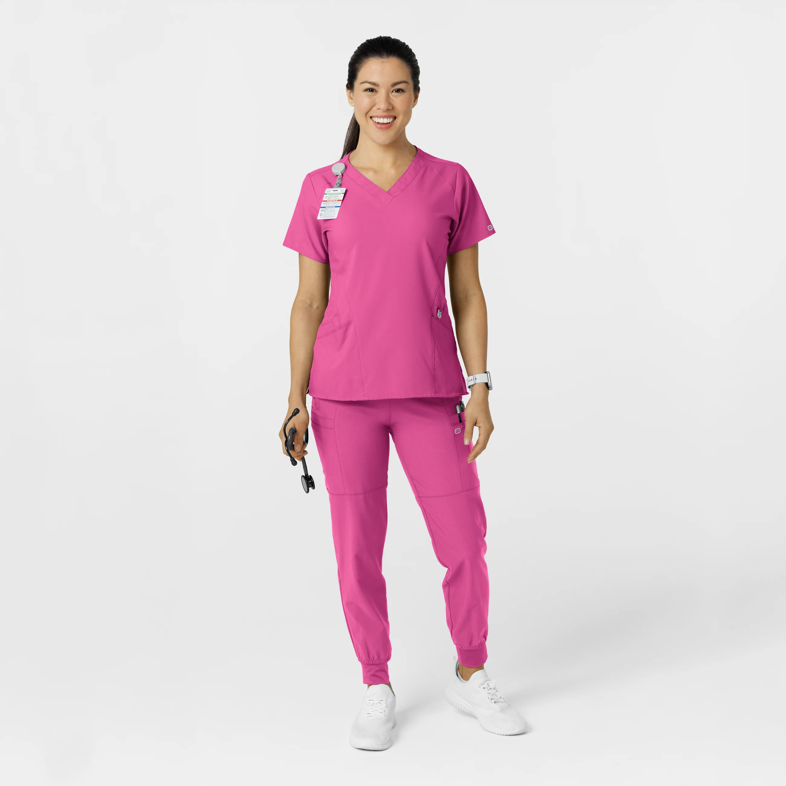 W123 Women's Comfort Waist Cargo Jogger Scrub Pant - Hot Pink - Image 3