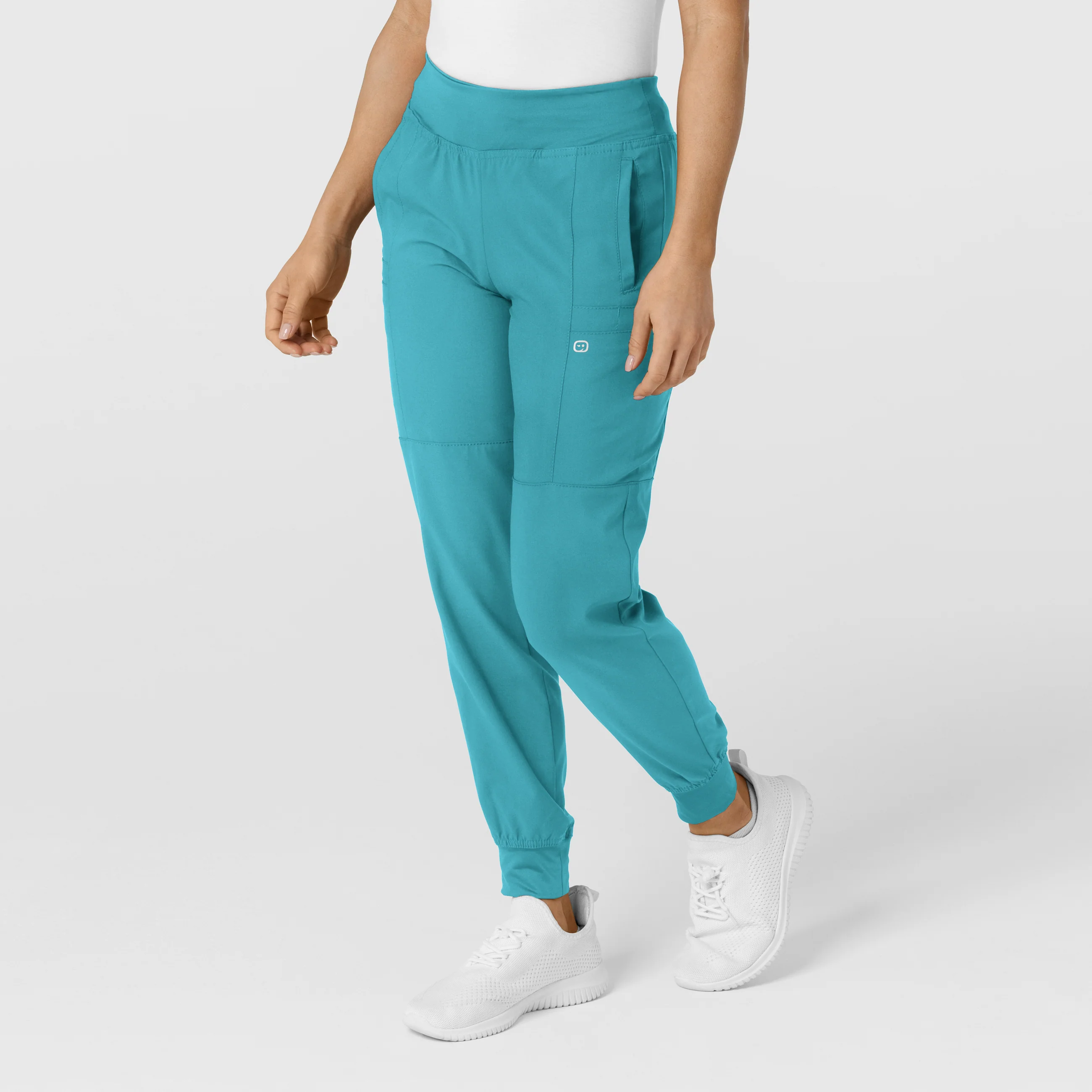 W123 Women's Comfort Waist Cargo Jogger Scrub Pant - Teal Blue - Image 5