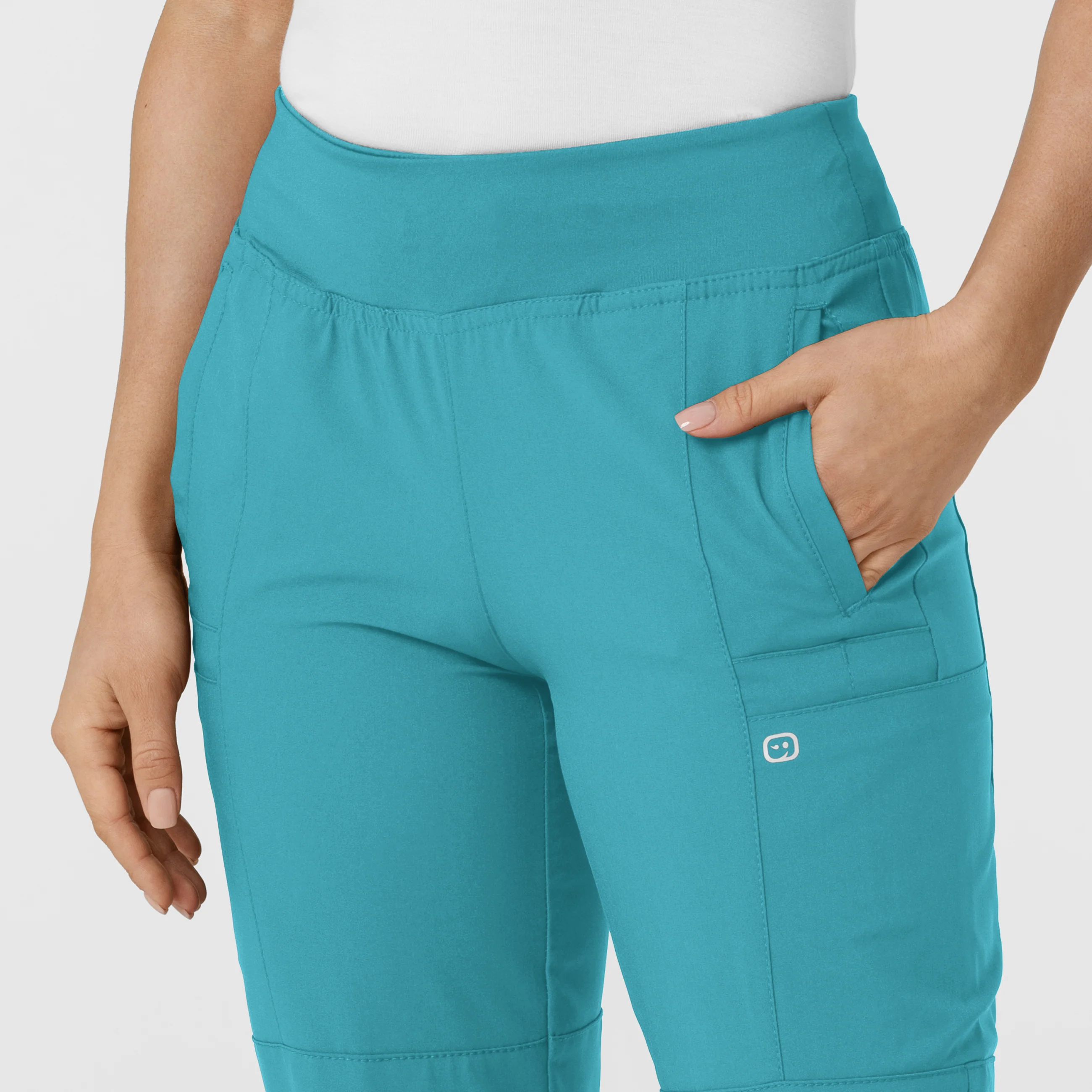 W123 Women's Comfort Waist Cargo Jogger Scrub Pant - Teal Blue - Image 6