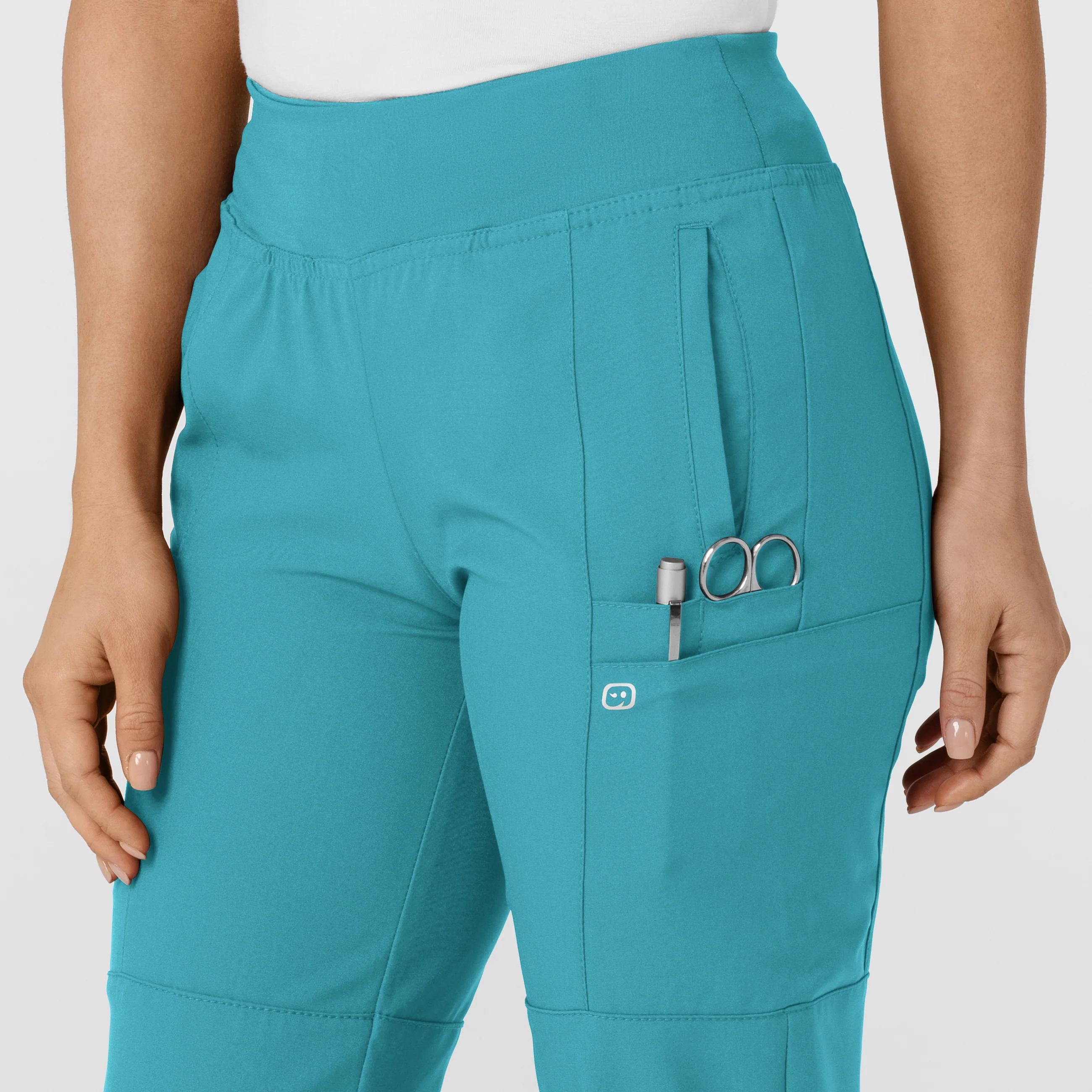 W123 Women's Comfort Waist Cargo Jogger Scrub Pant - Teal Blue - Image 7