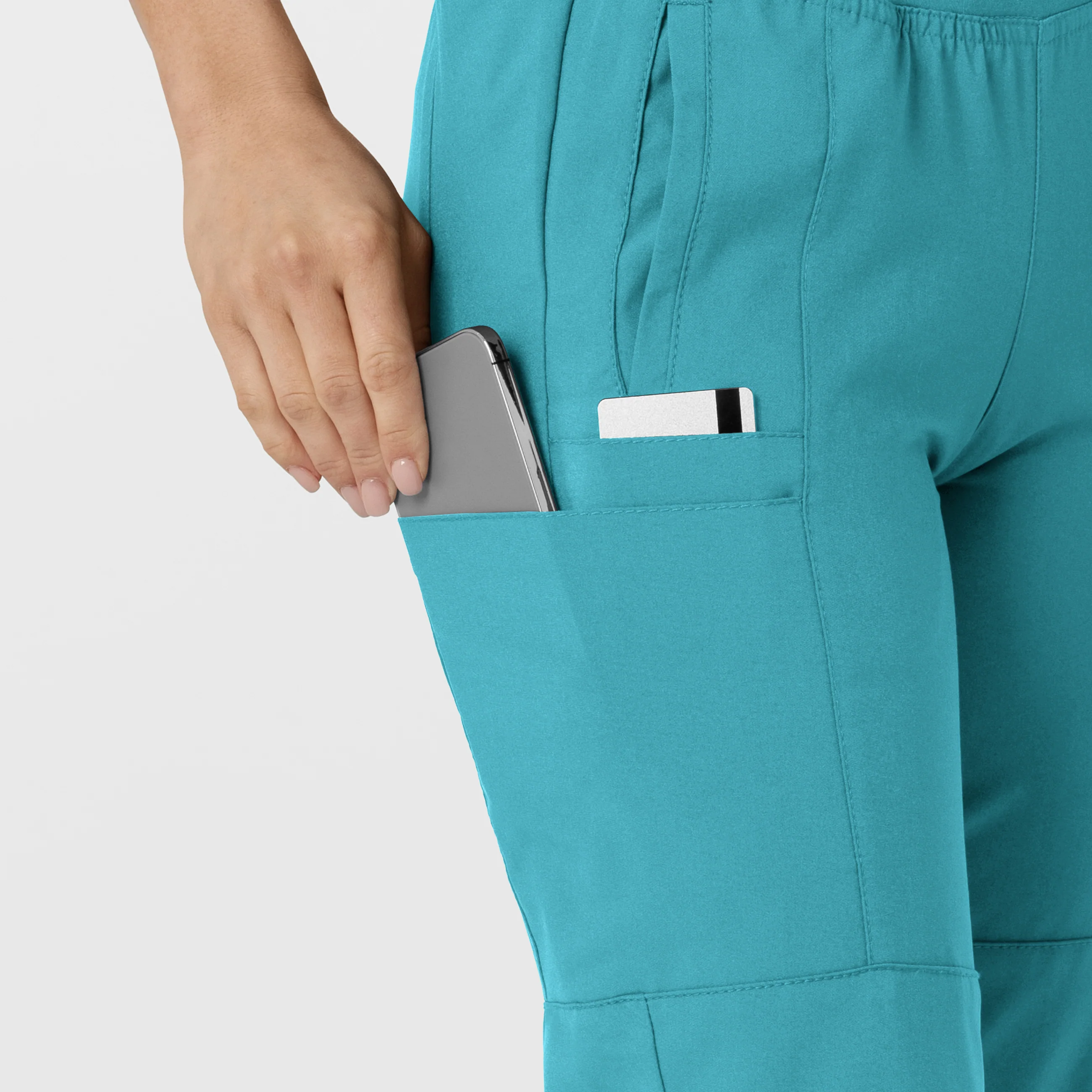 W123 Women's Comfort Waist Cargo Jogger Scrub Pant - Teal Blue - Image 8