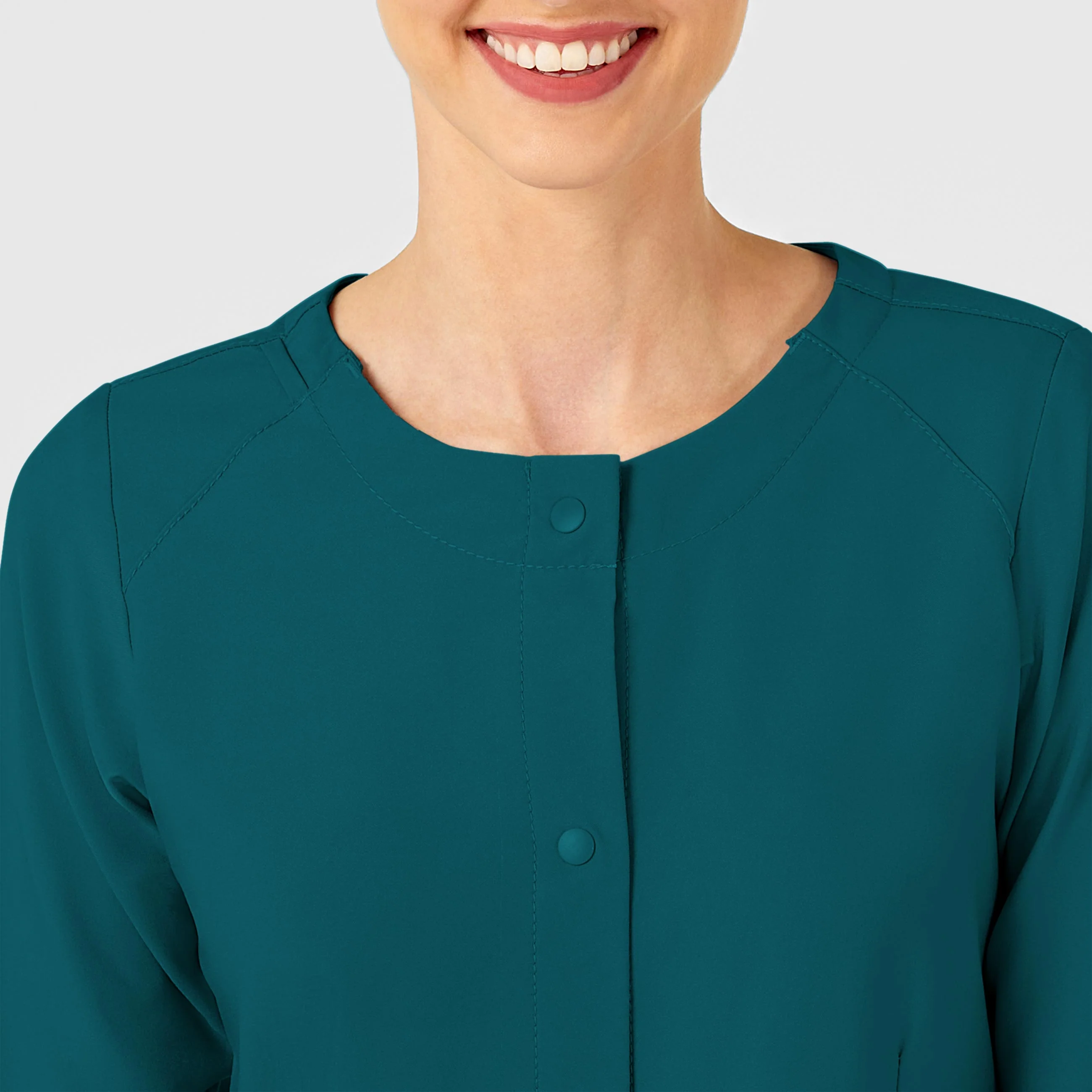 W123 Women's Crew Neck Warm Up Scrub Jacket - Caribbean - Image 5