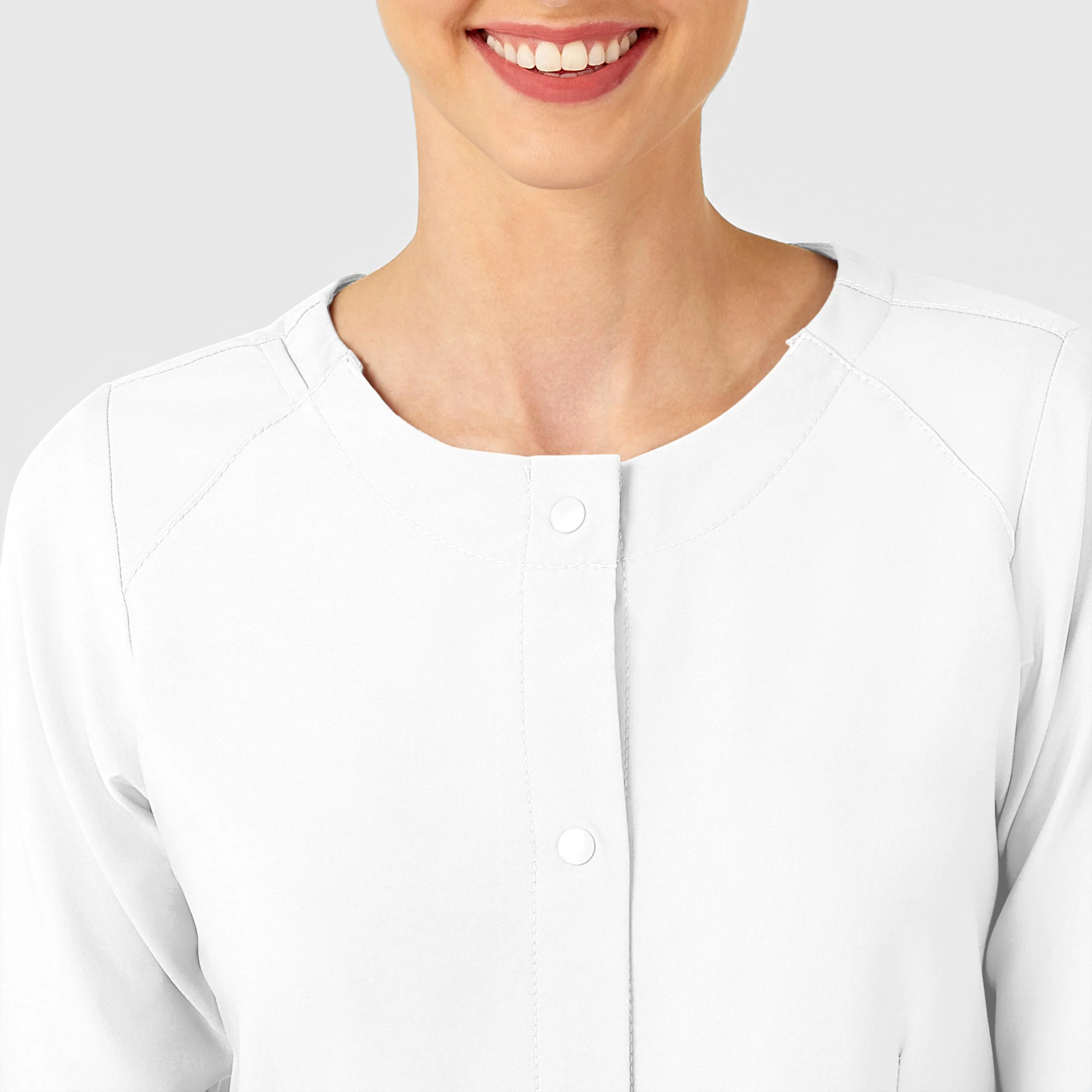 W123 Women's Crew Neck Warm Up Scrub Jacket - White - Image 5