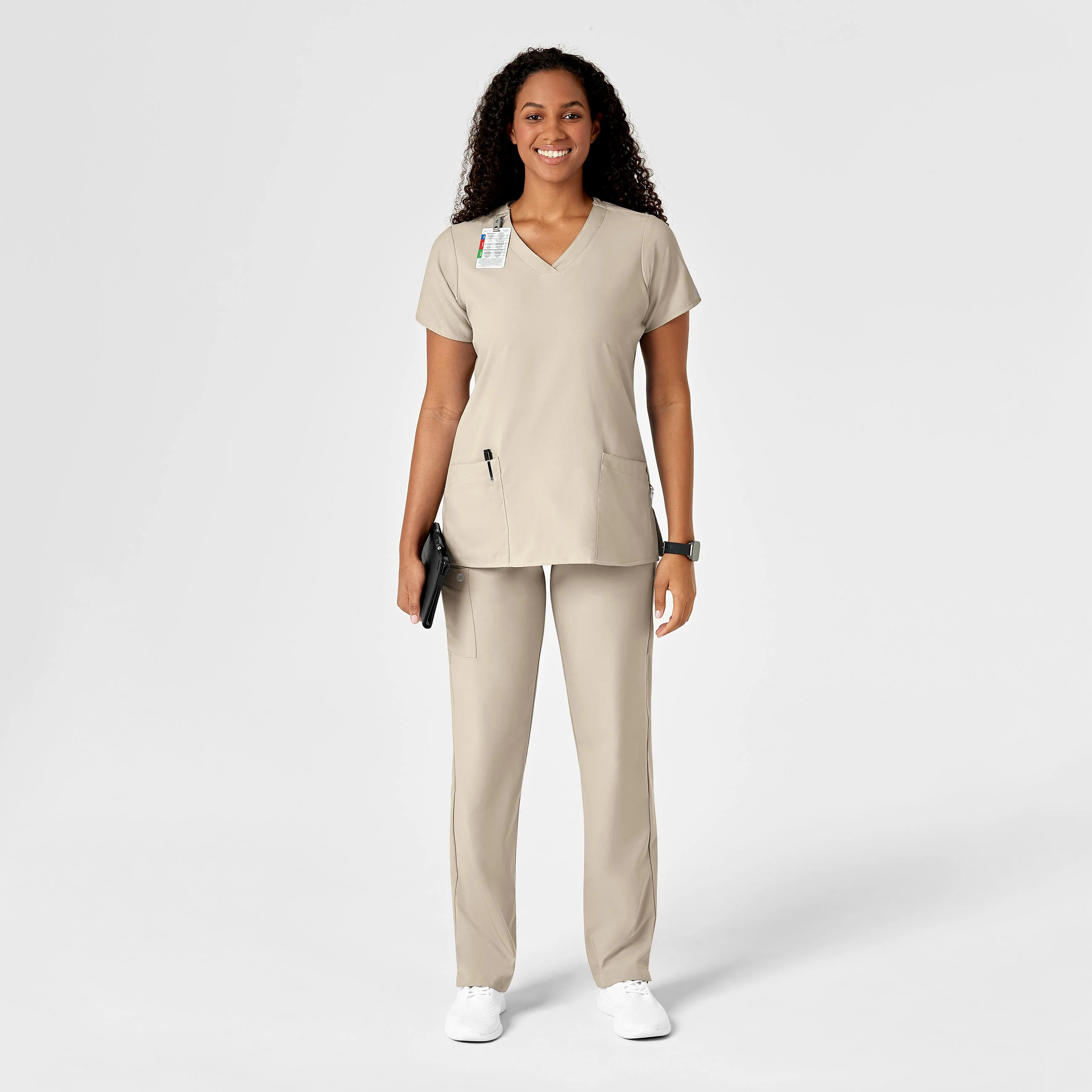 W123 Women's Drawstring Scrub Pant - Khaki - Image 3
