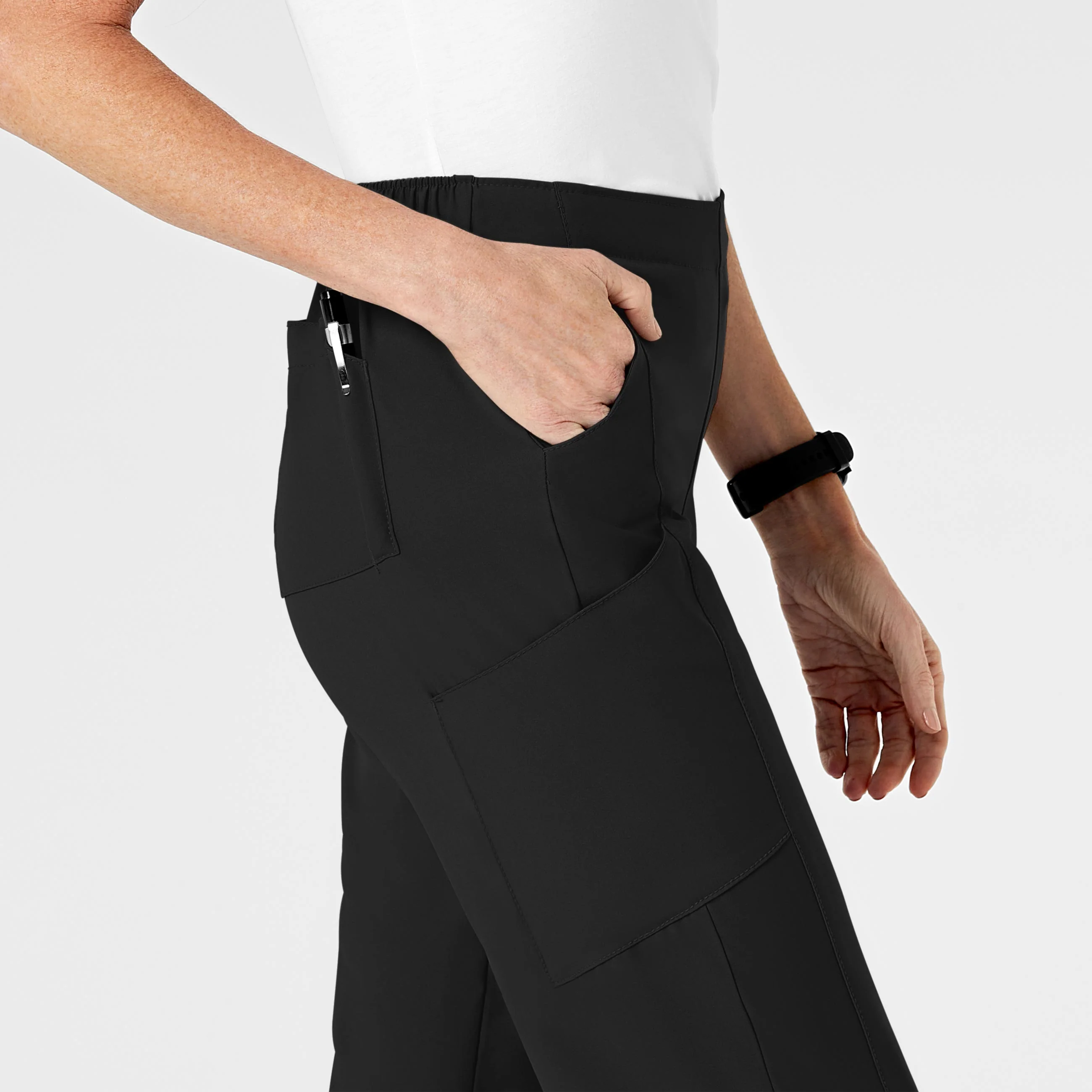 W123 Women's Flat Front Cargo Scrub Pant - Black - Image 7