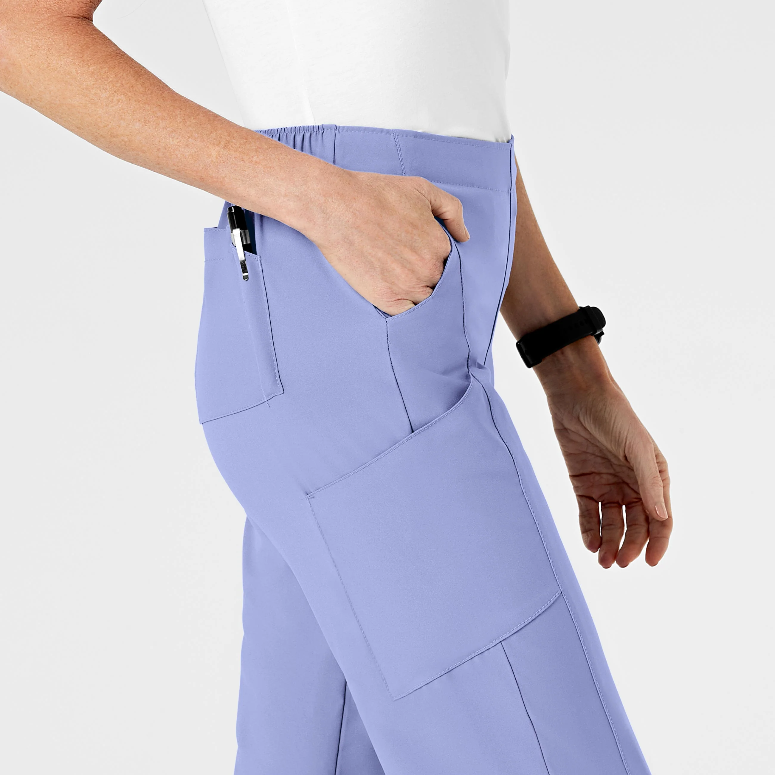 W123 Women's Flat Front Cargo Scrub Pant - Ceil Blue - Image 7