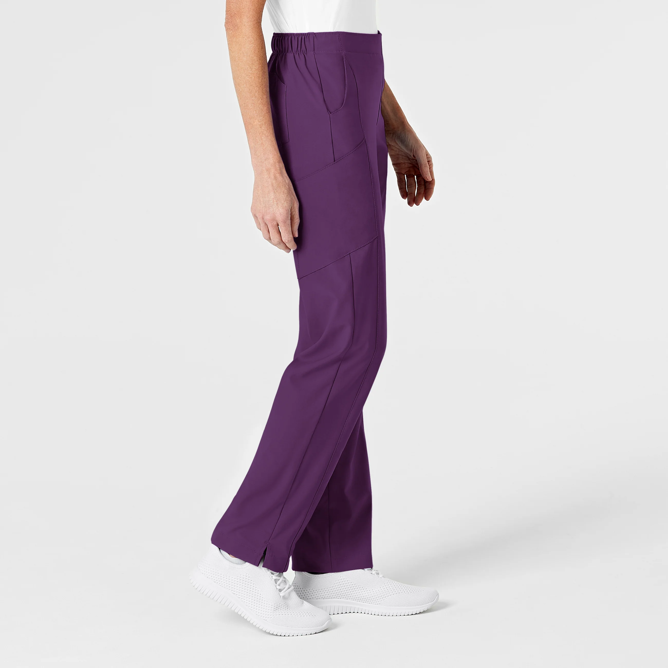 W123 Women's Flat Front Cargo Scrub Pant - Eggplant - Image 4