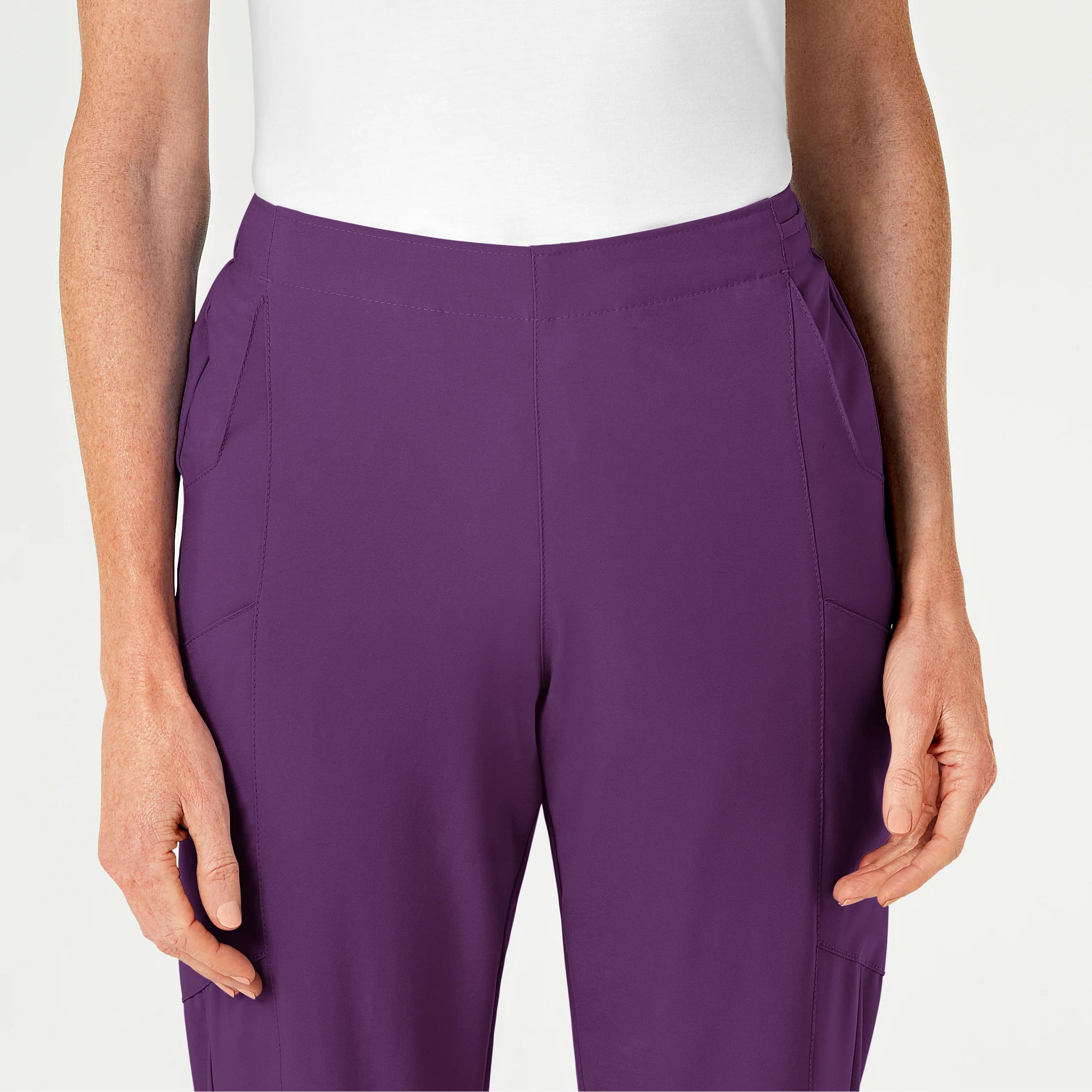 W123 Women's Flat Front Cargo Scrub Pant - Eggplant - Image 5