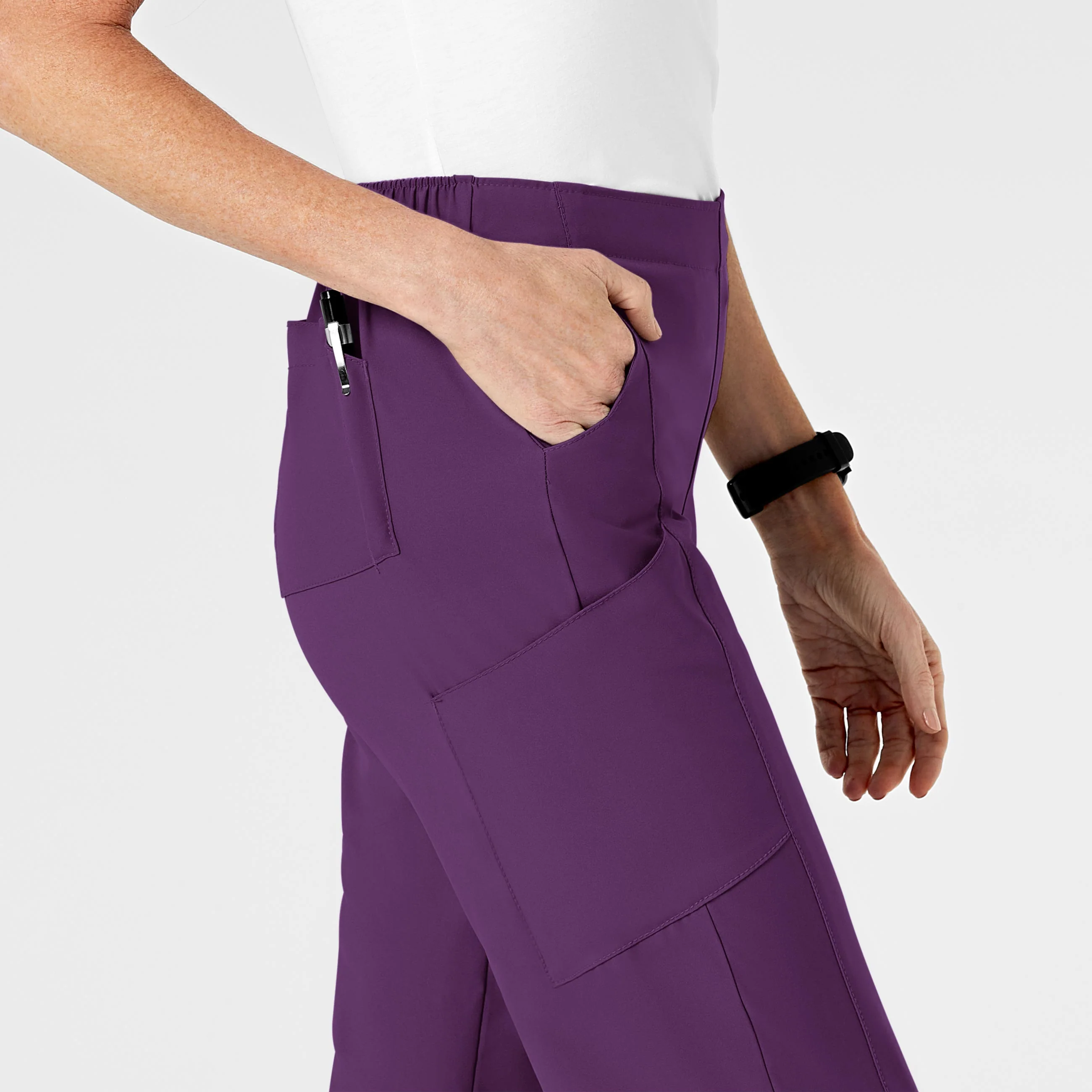 W123 Women's Flat Front Cargo Scrub Pant - Eggplant - Image 7