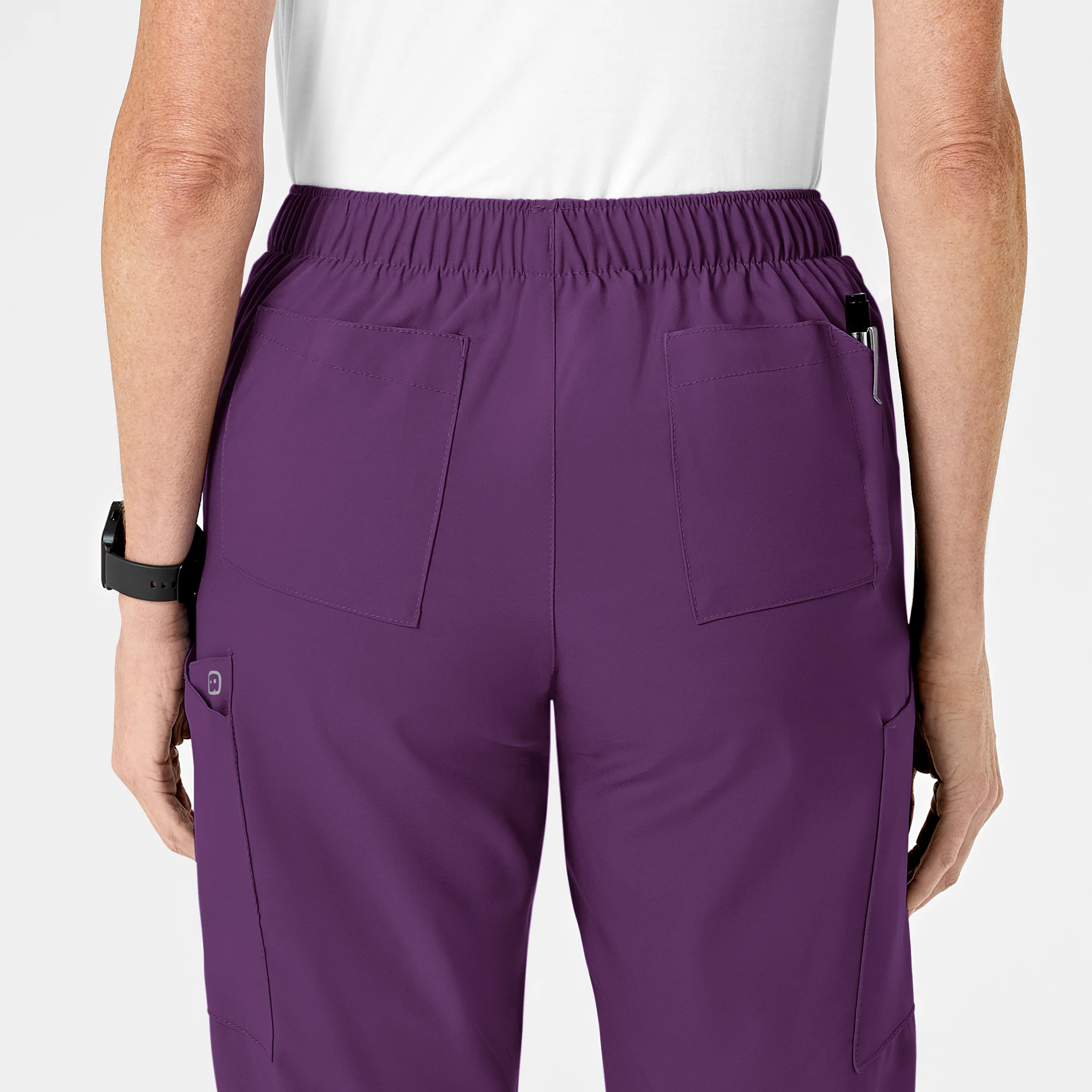 W123 Women's Flat Front Cargo Scrub Pant - Eggplant - Image 9