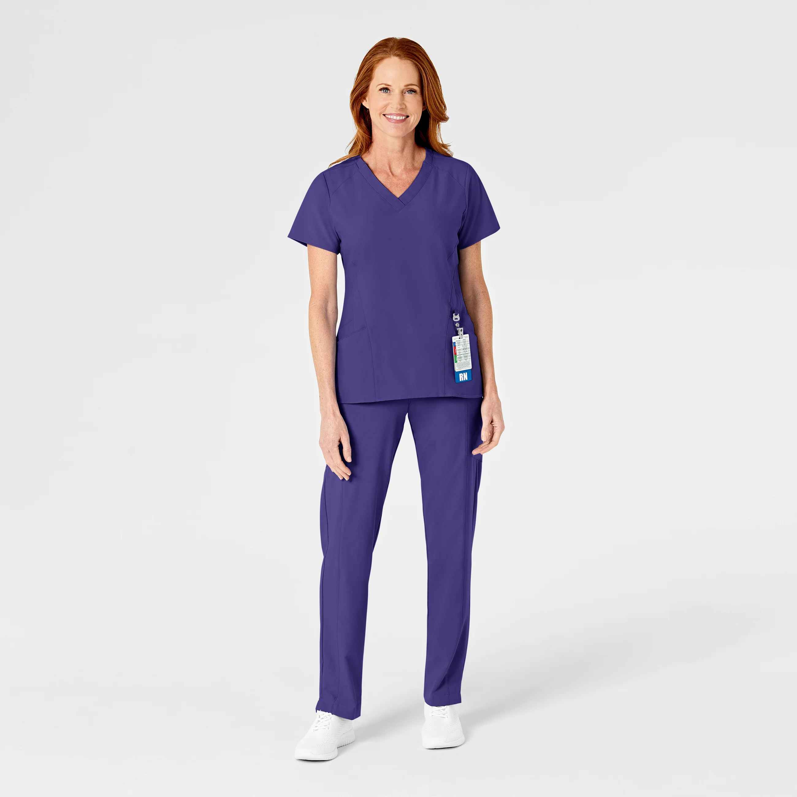 W123 Women's Flat Front Cargo Scrub Pant - Grape - Image 3